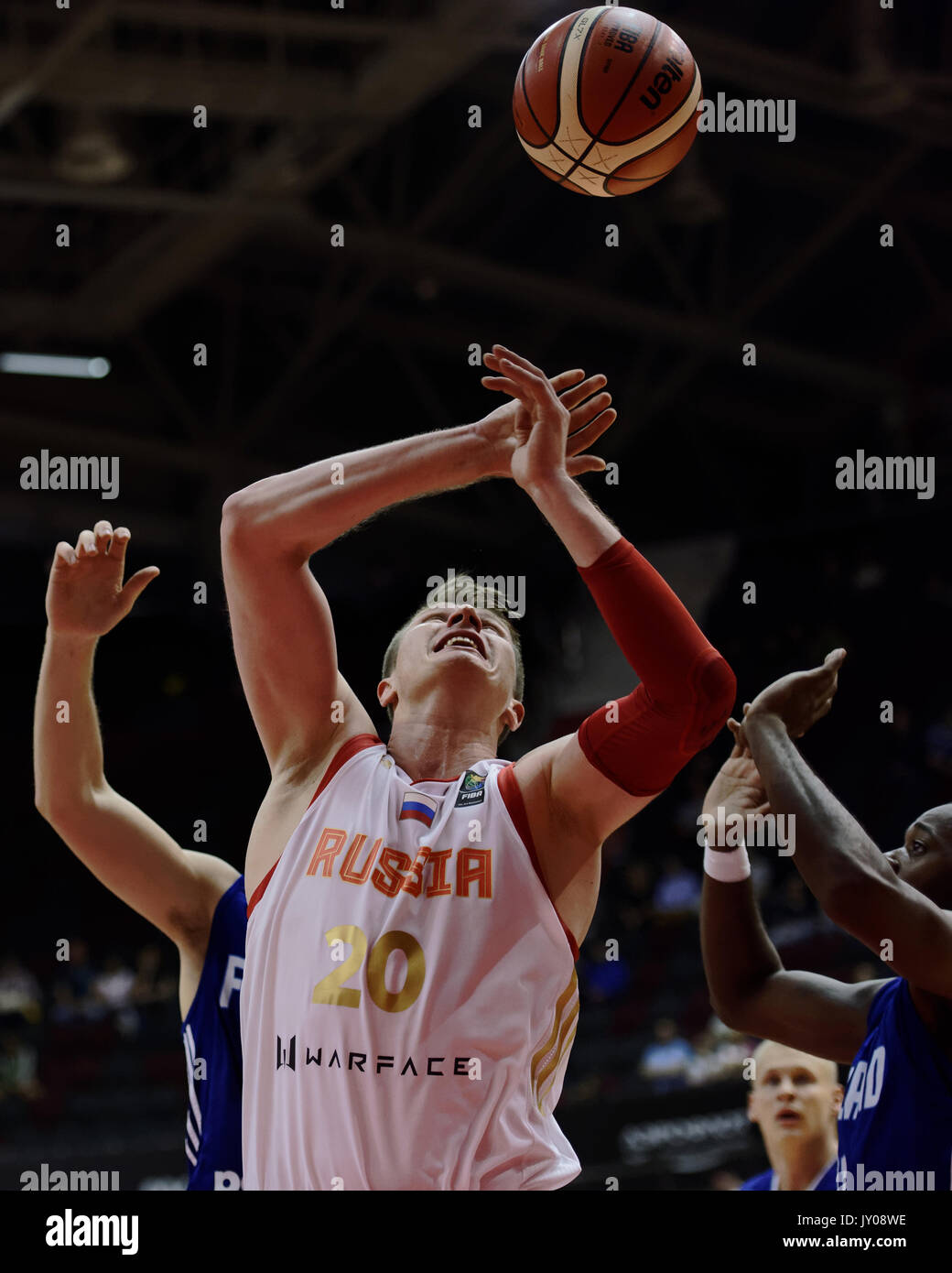 St. Petersburg, Russia August 4, 2017 Basketball match Russia (white