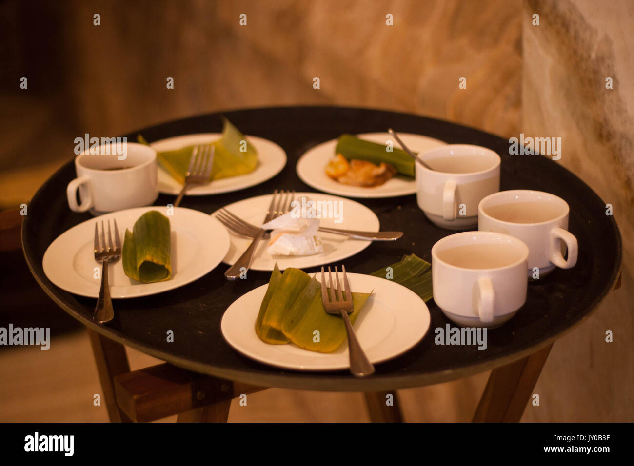 an unfinished coffee break with left dish photo taken in jogja yogyakarta indonesia java Stock