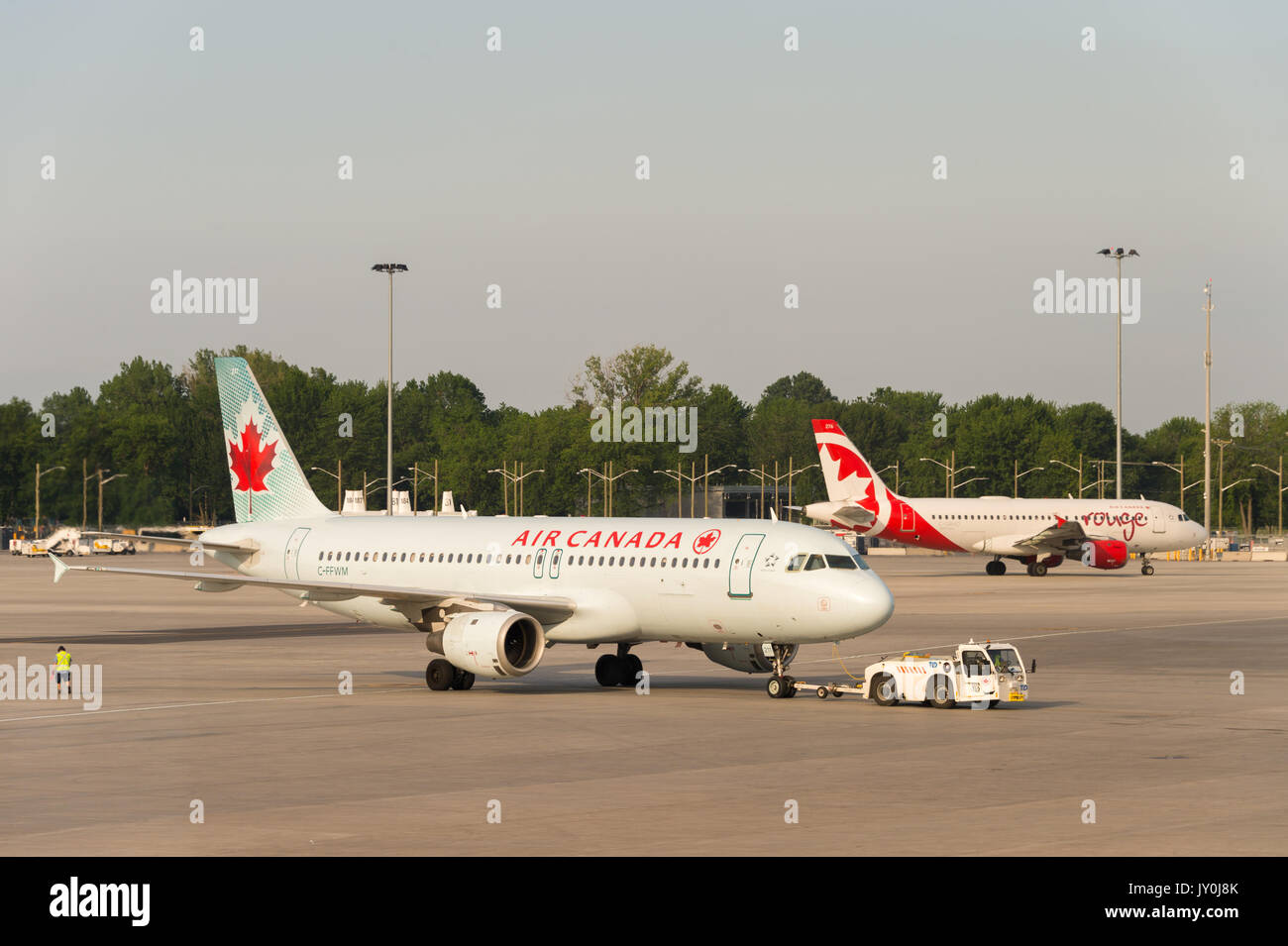 Air Canada commercial planes on the tarmac of Montreal Pierre Elliott