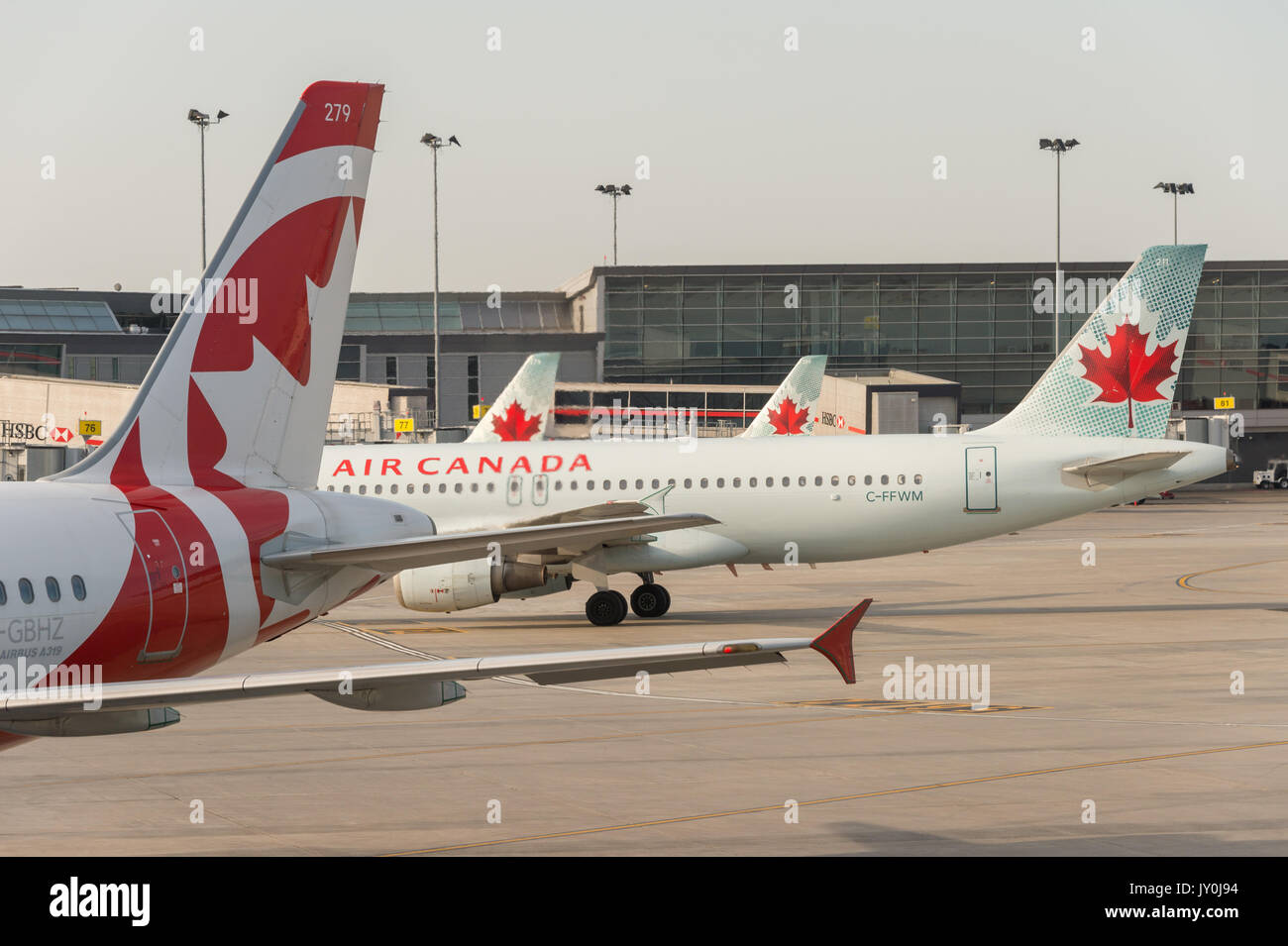 Air Canada commercial planes on the tarmac of Montreal Pierre Elliott