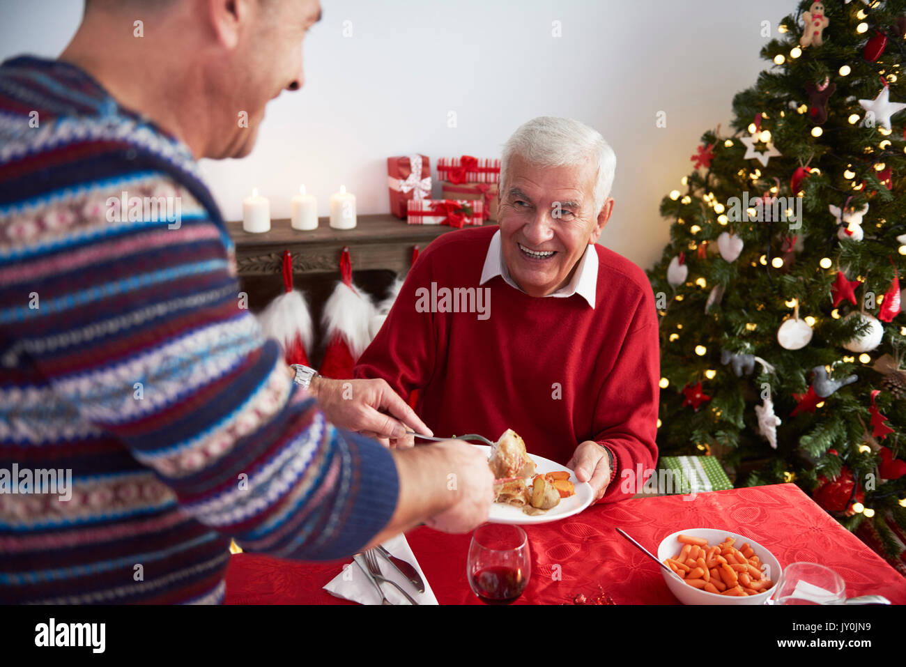 Delicious dinner served by son Stock Photo