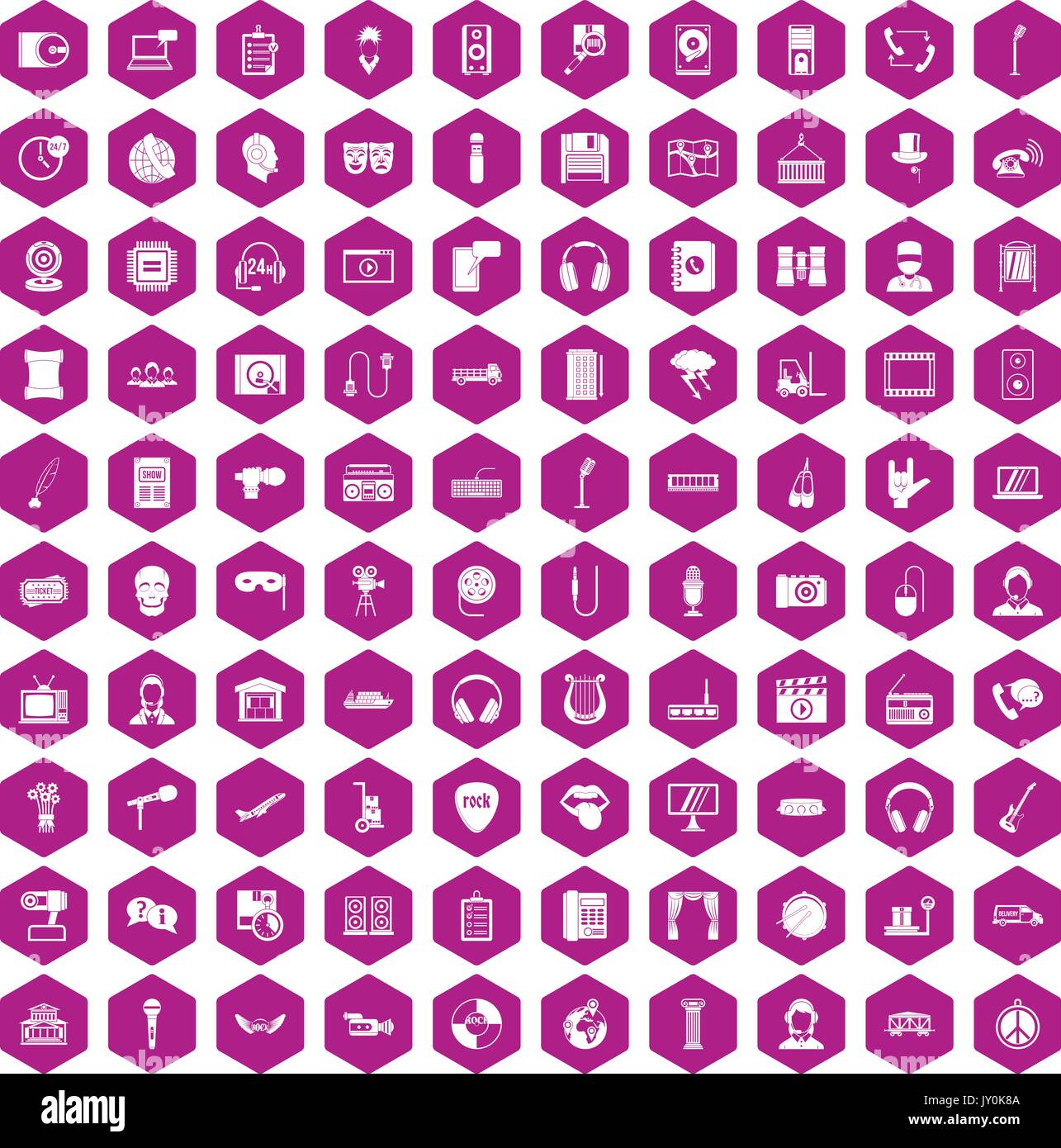 100 microphone icons hexagon violet Stock Vector