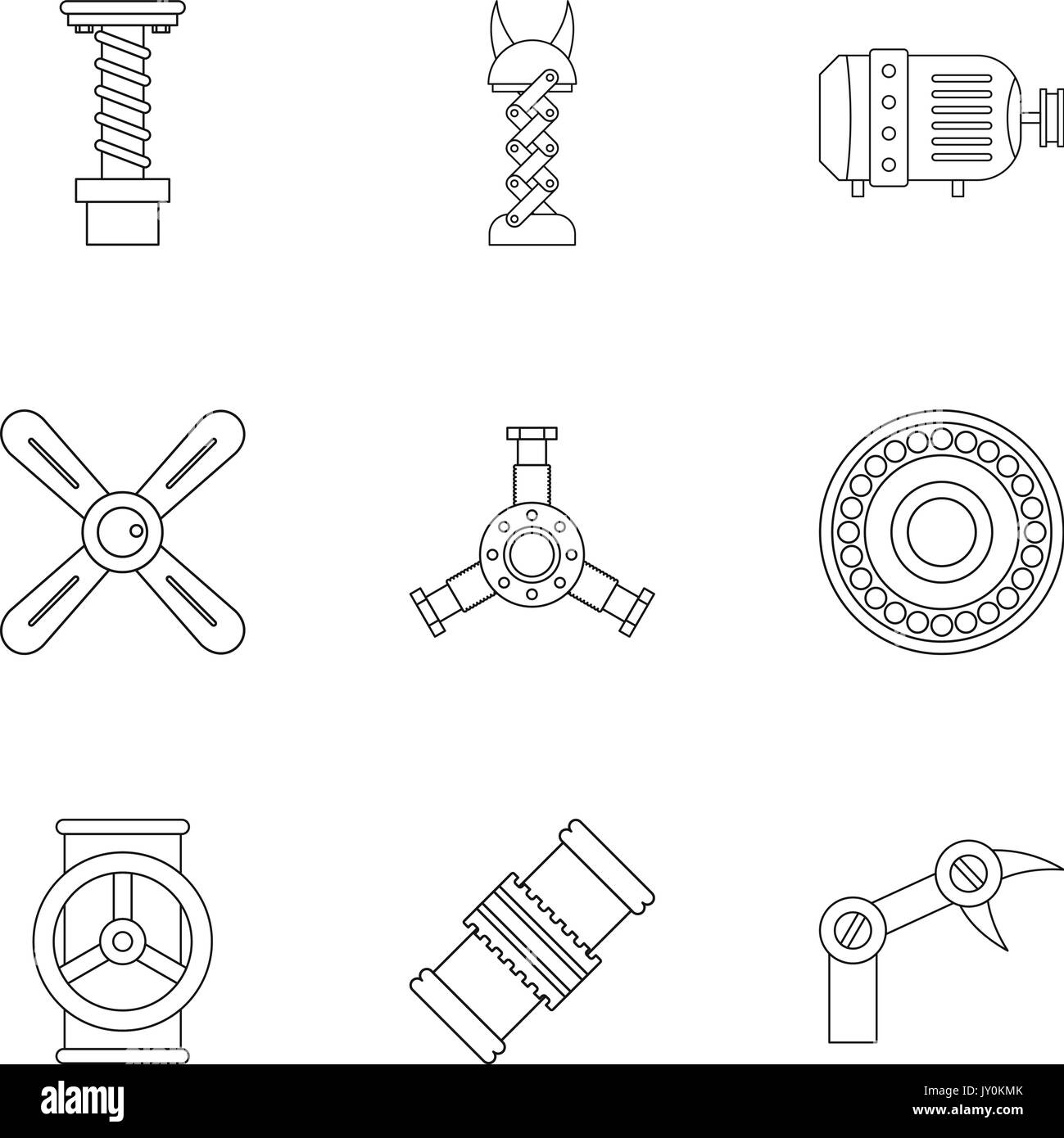 Auto parts icon set, outline style Stock Vector