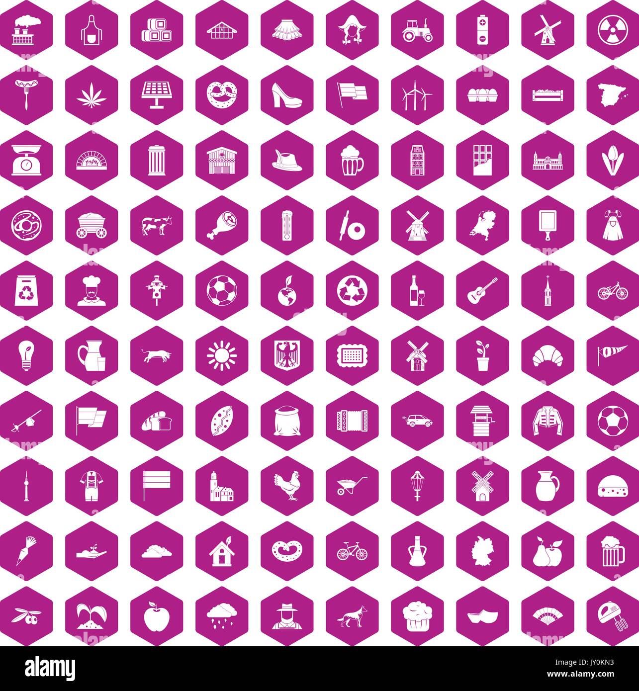 100 mill icons hexagon violet Stock Vector