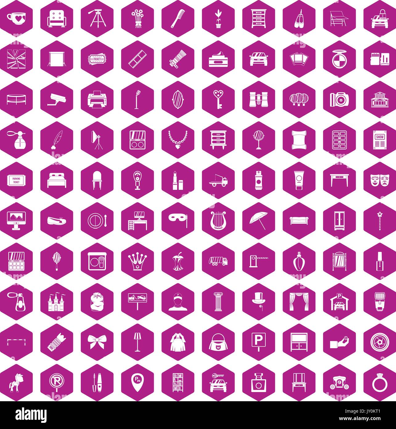 100 mirror icons hexagon violet Stock Vector