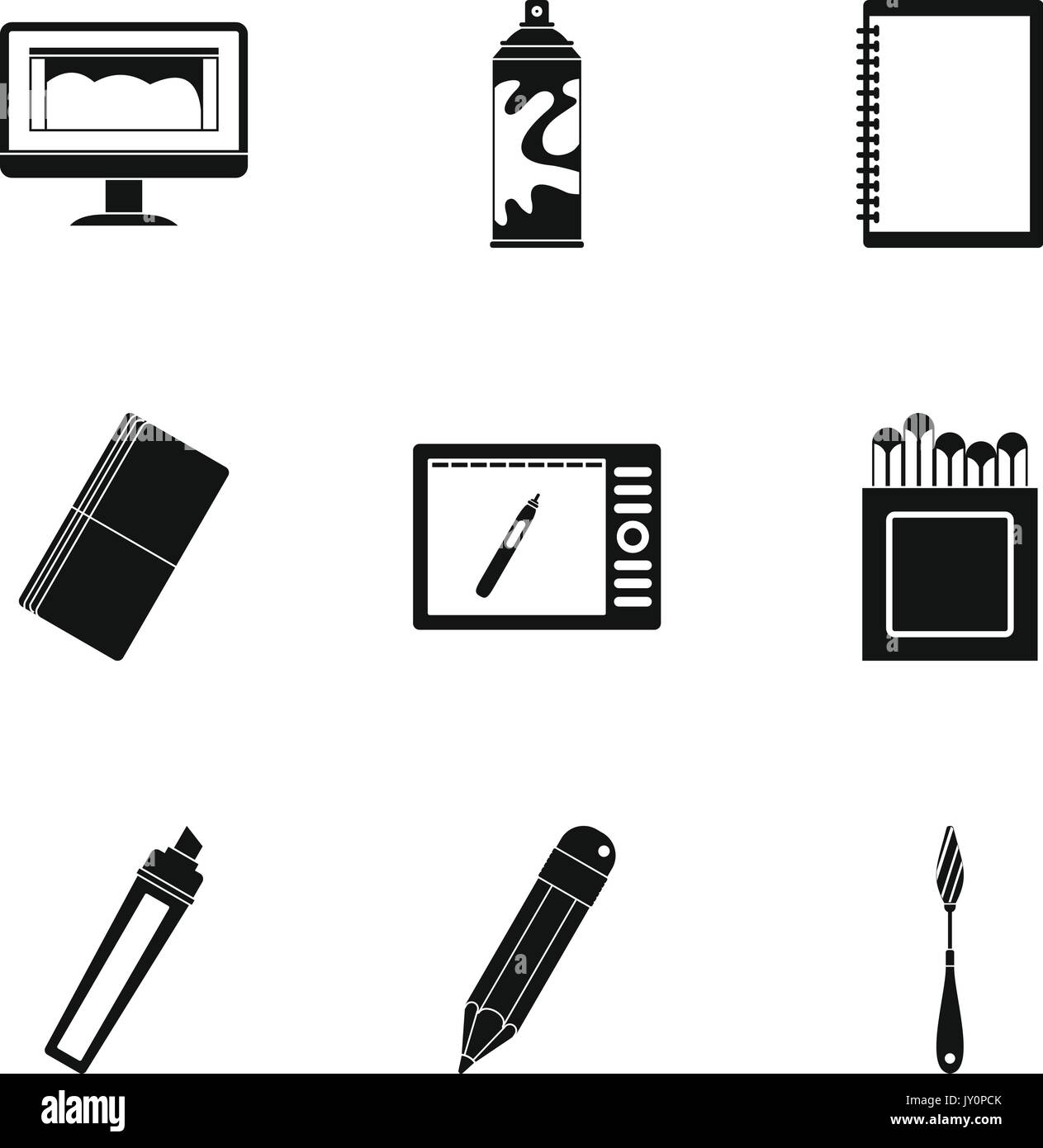 Art instruments icons set, simple style Stock Vector