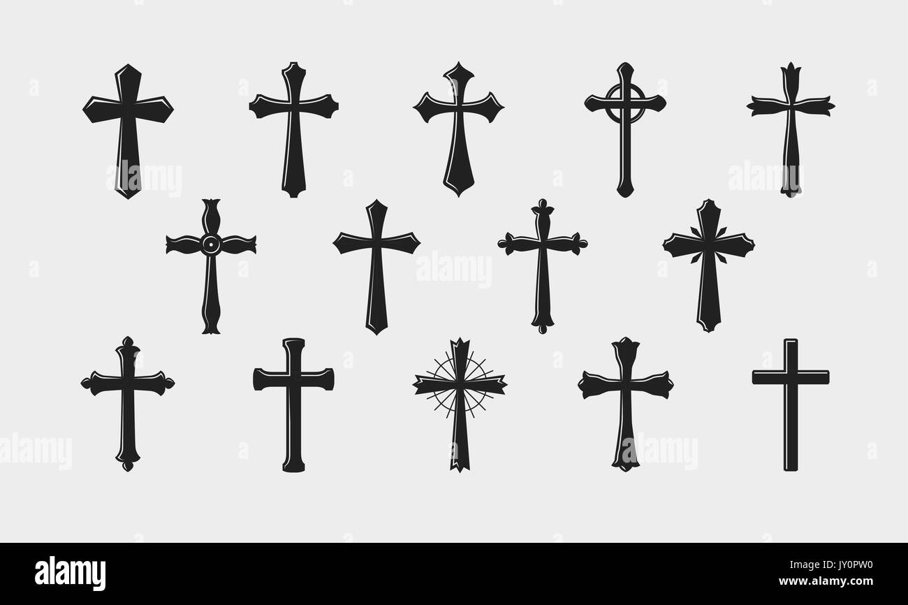 Cross logo. Religion, crucifixion, church, medieval coat of arms icon or symbol. Vector illustration Stock Vector