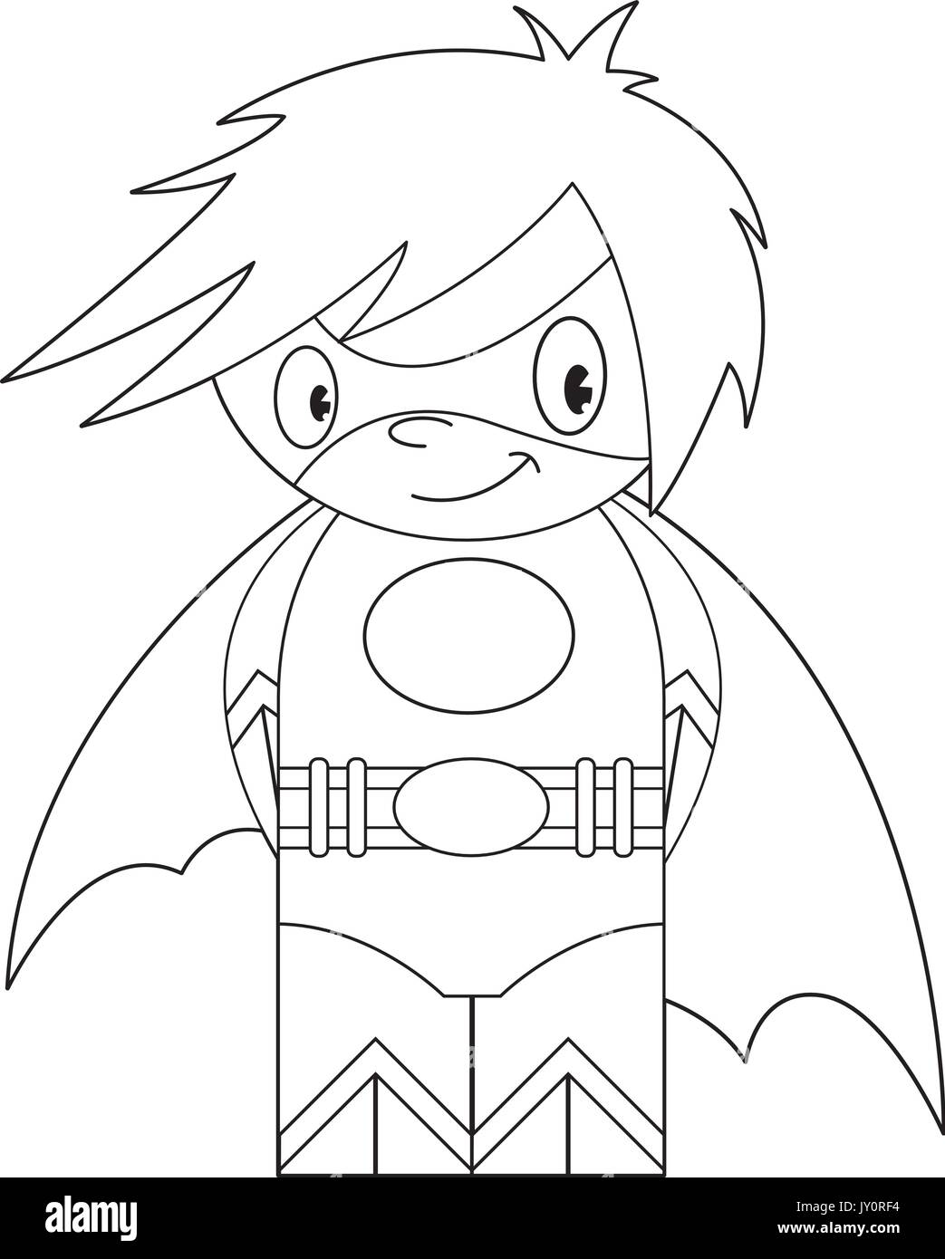 Cute Cartoon Heroic Superhero Line Drawing Vector Illustration