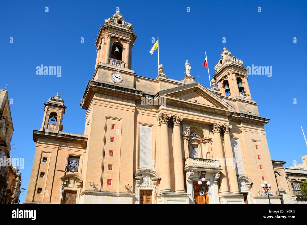 Front view of the Marina Bambina Basilica, Senglea, Malta, Europe. Stock Photo