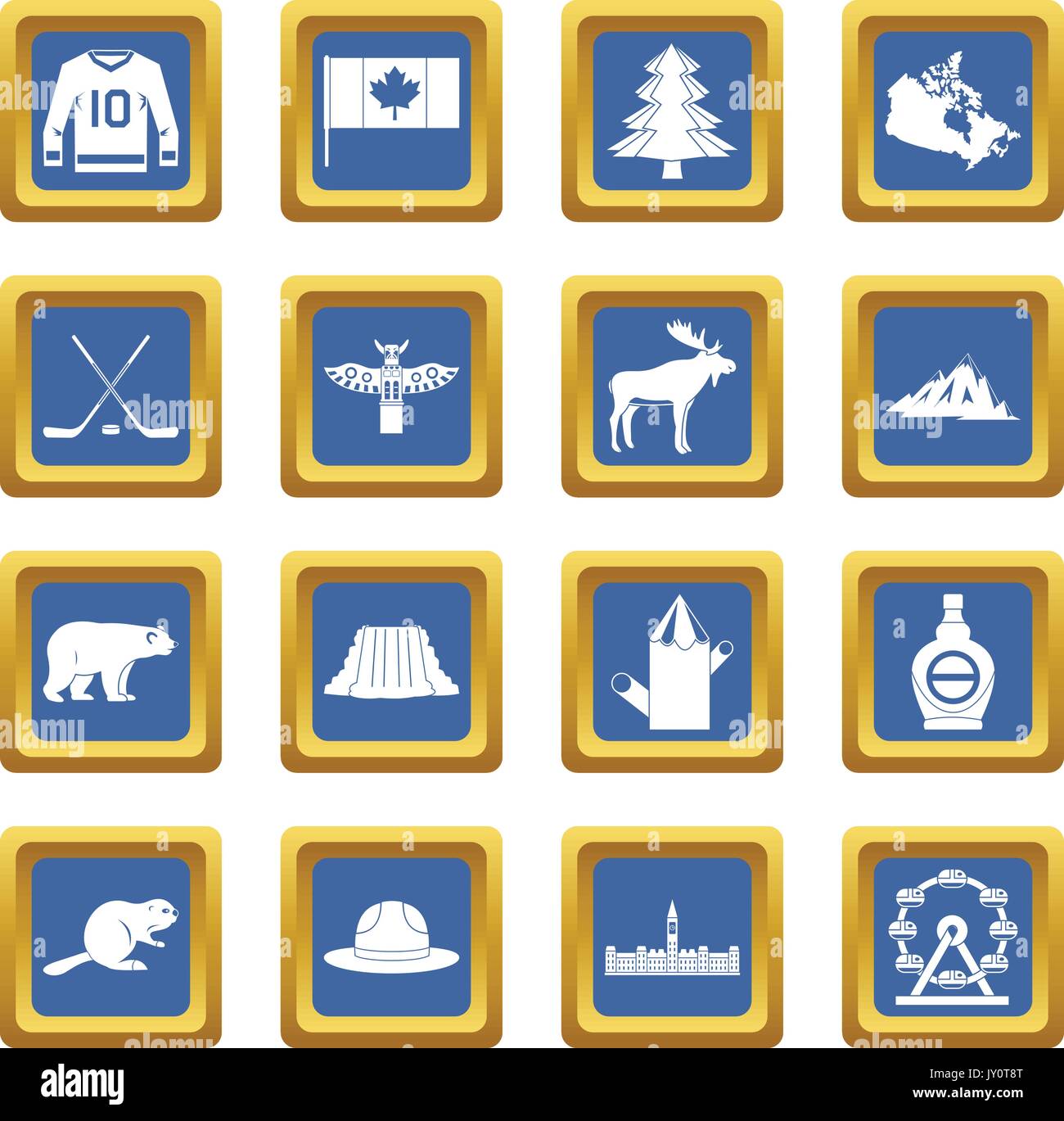 Canada travel icons set blue Stock Vector