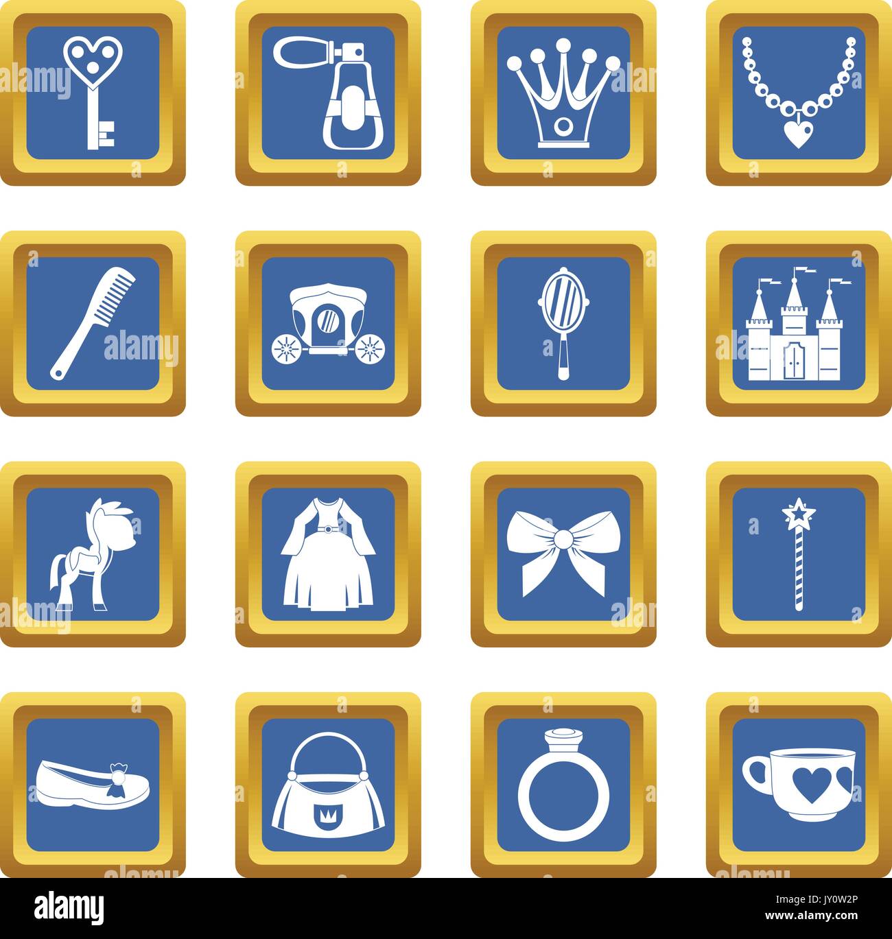 Doll princess items icons set blue Stock Vector