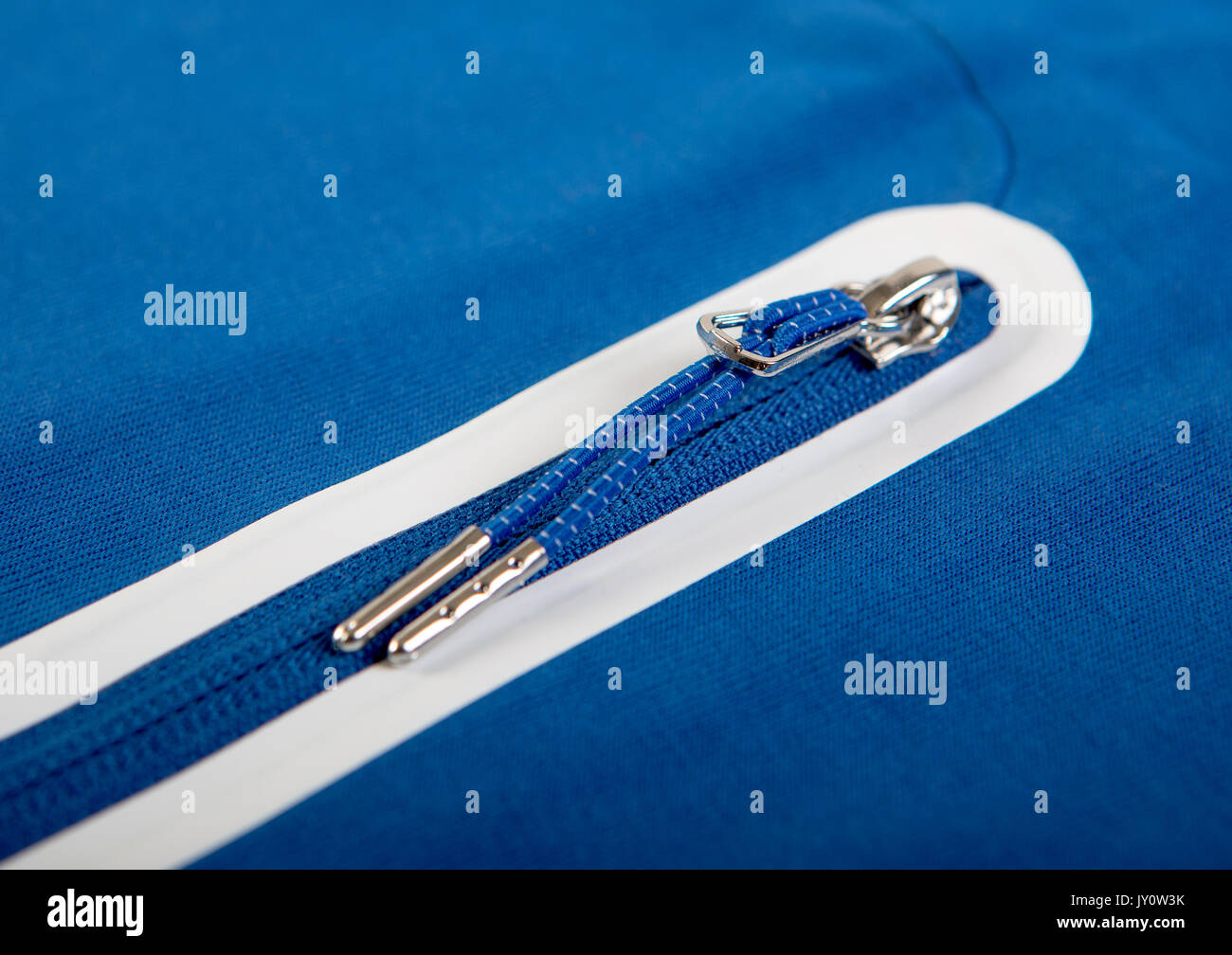 Zipper a sporty blue jacket or sweatshirt pockets Stock Photo