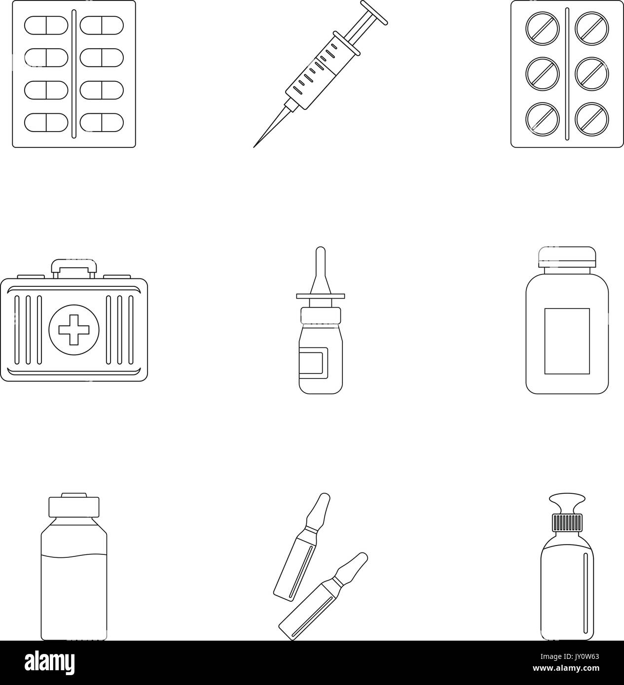 Medicinal preparations icon set, outline style Stock Vector Image & Art ...