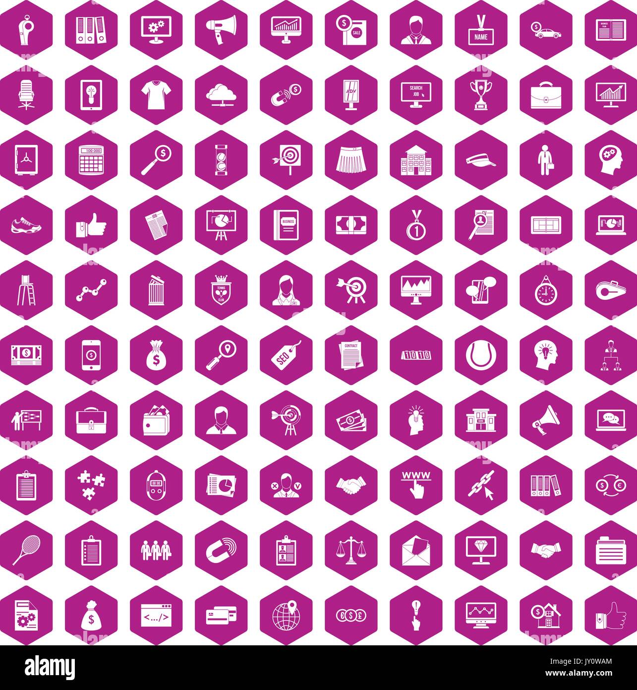 100 partnership icons hexagon violet Stock Vector