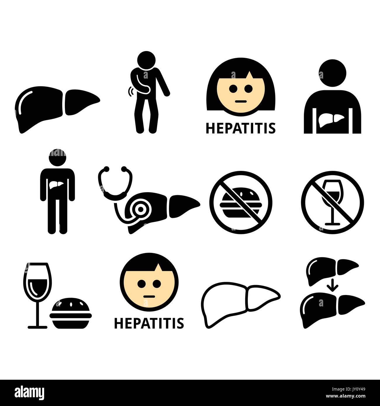 Liver disease, Hepatitis - health icons set Vector icons set - human ...