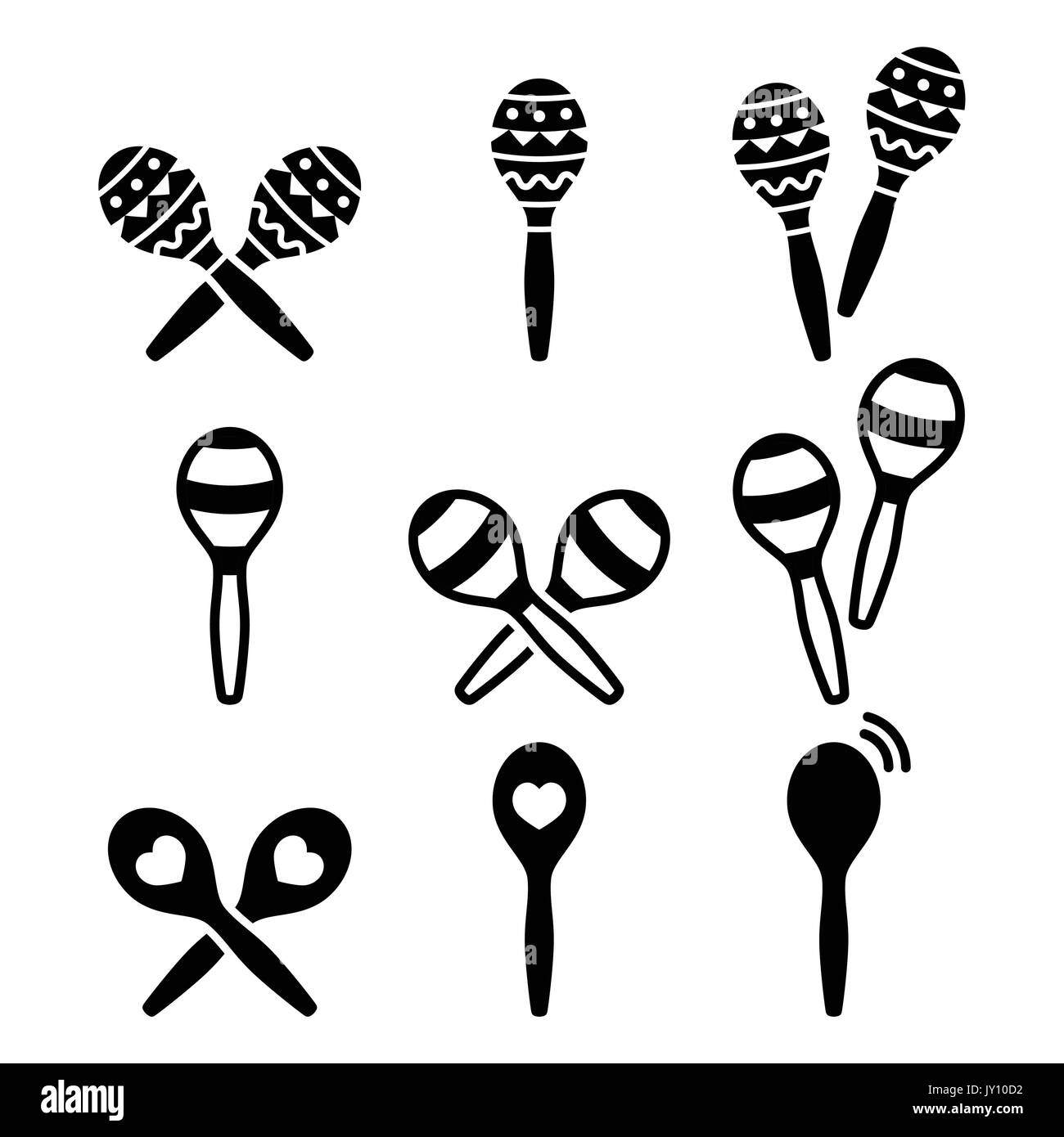 Maracas, Spanish or Rumba shakers icons set    Vector icons set of rattles - Maraca isolated on white Stock Vector