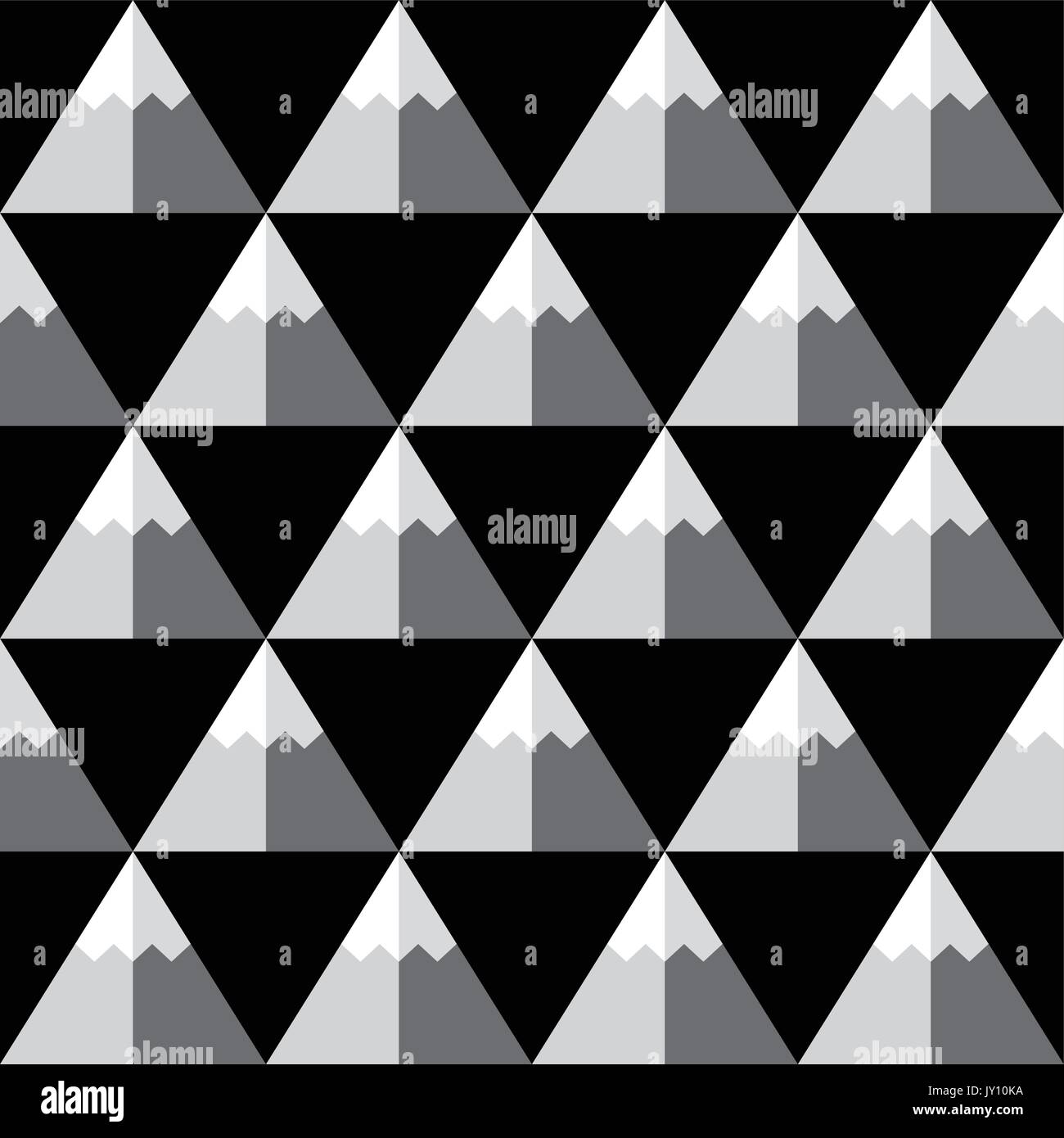 Geometric monochrome seamless pattern with mountains - winter background    Vector repetitive texture with mountains - flat design, retro style Stock Vector