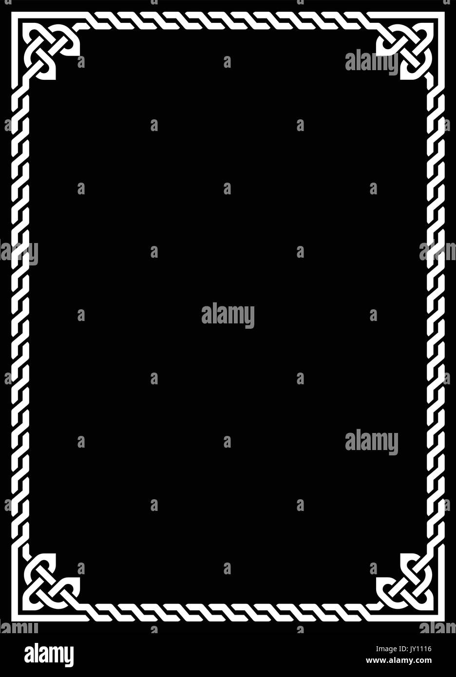 Celtic frame, border white pattern on black   Irish, Celtic black square pattern isolated on black background Stock Vector