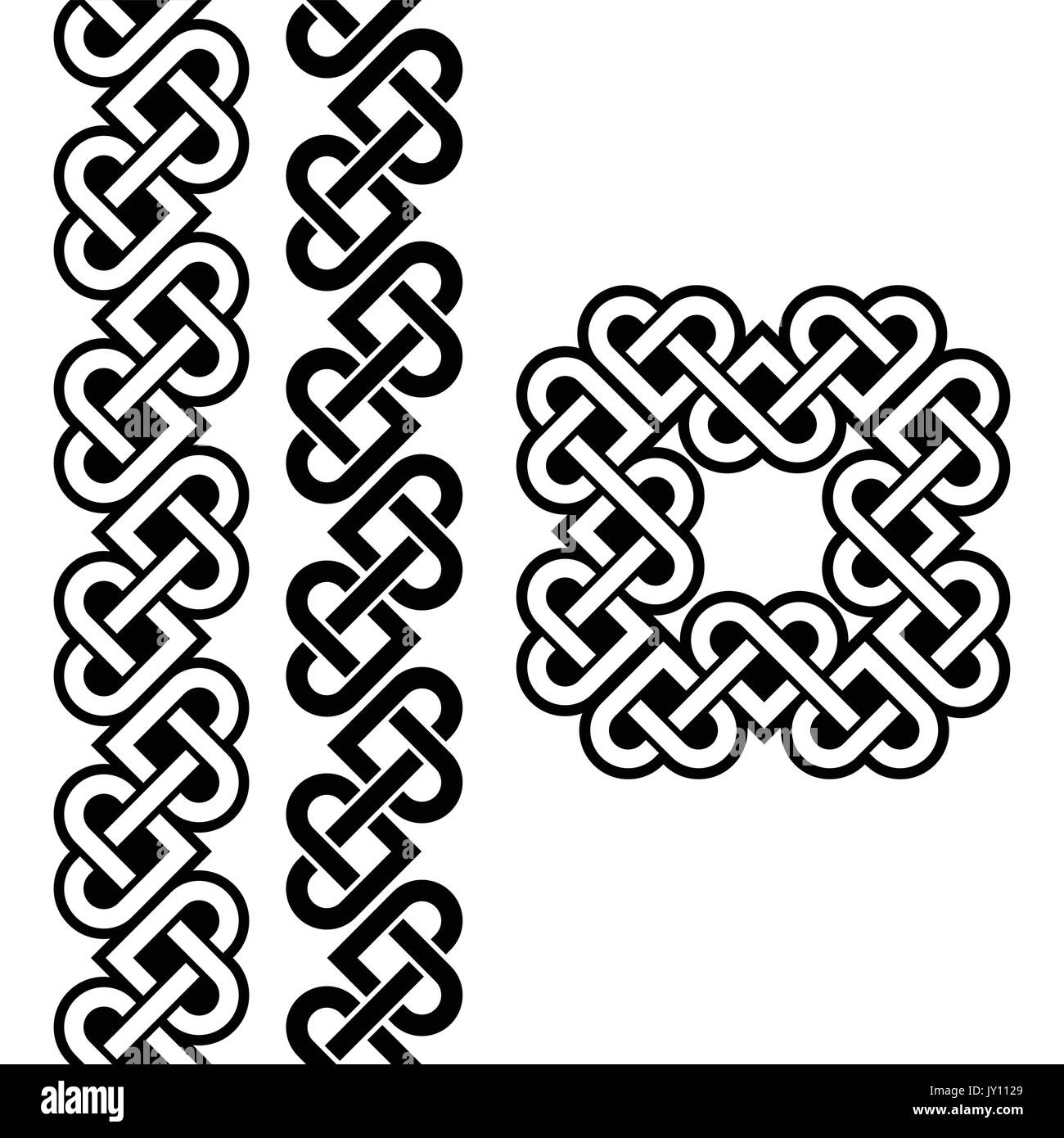 Celtic Irish knots, braids and patterns      Vector set of traditional Celtic symbols, knots, braids in black isolated on white Stock Vector