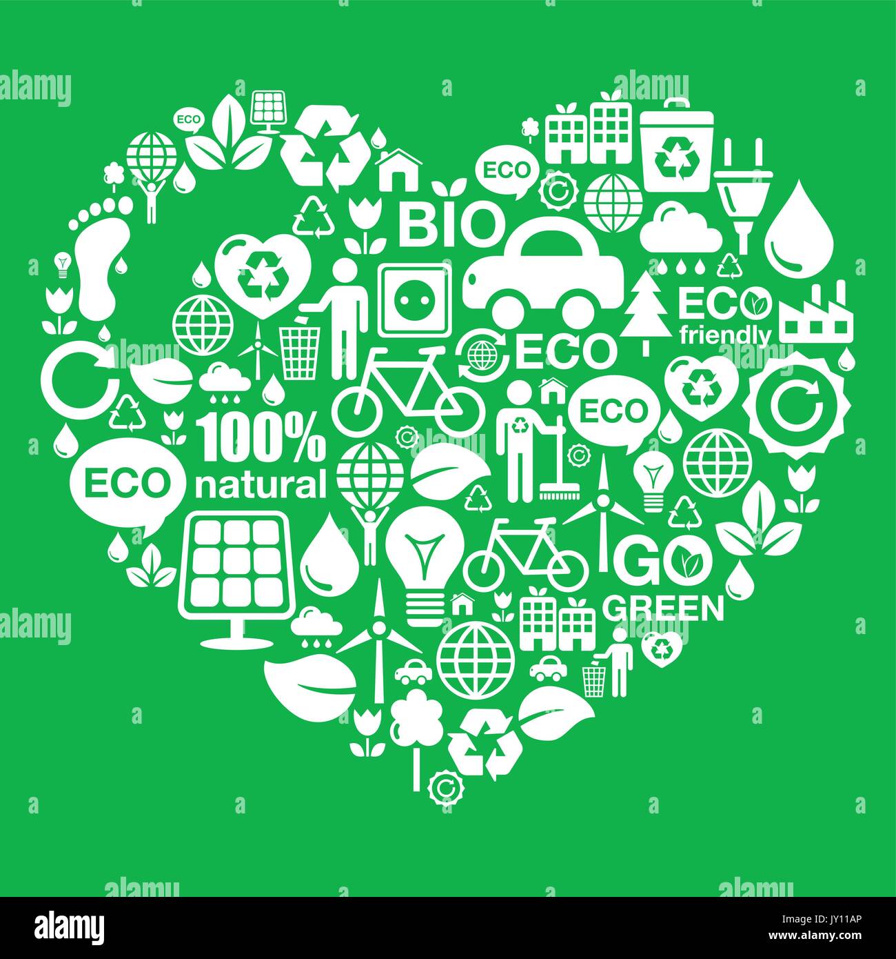 Eco green heart shape background - ecology, recycling concept I love  ecology, recycling, footprint, green power background made of icons Stock  Vector Image & Art - Alamy