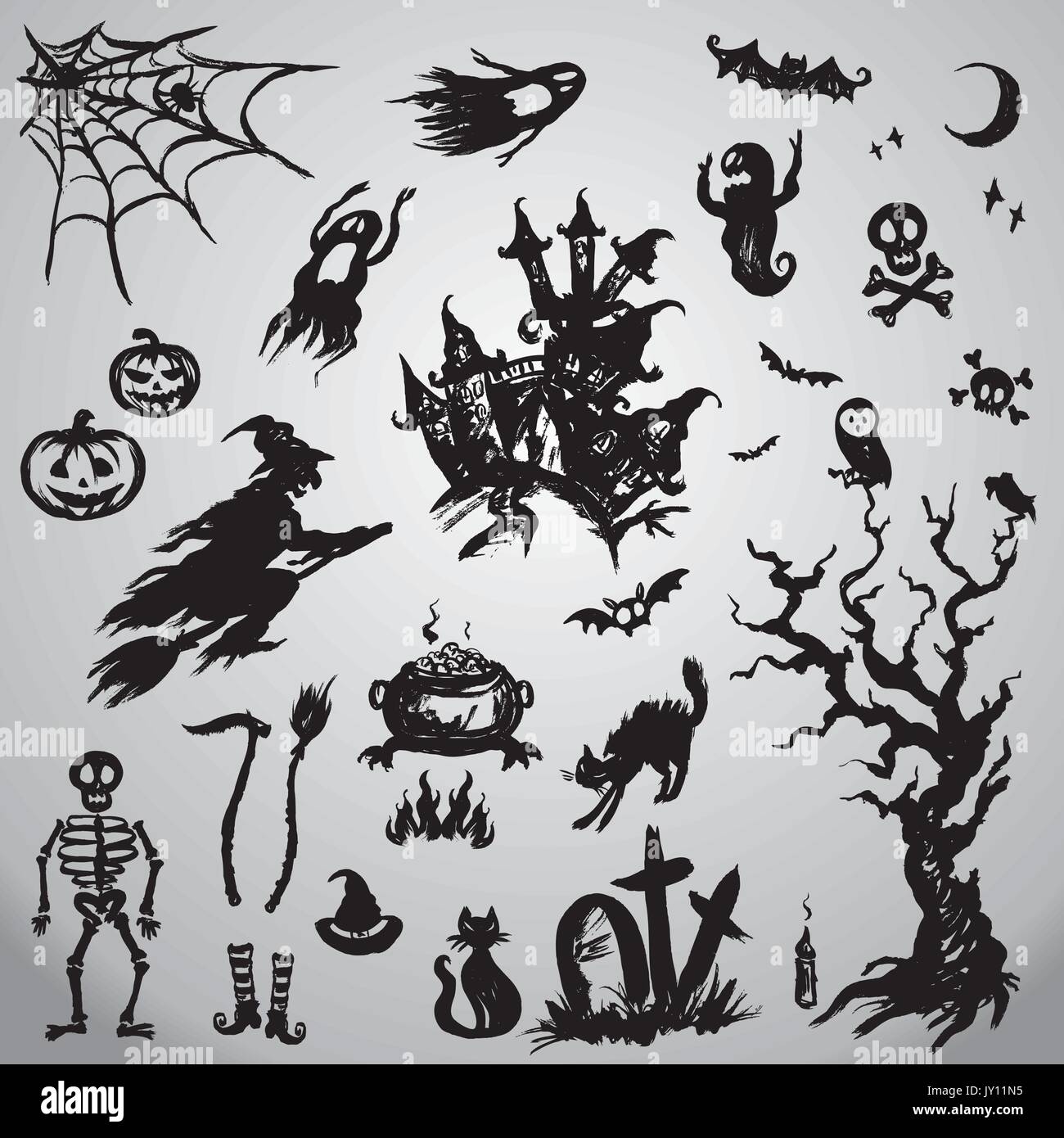 Set Halloween Objects Collection ,hand drawn vector Stock Vector Image ...