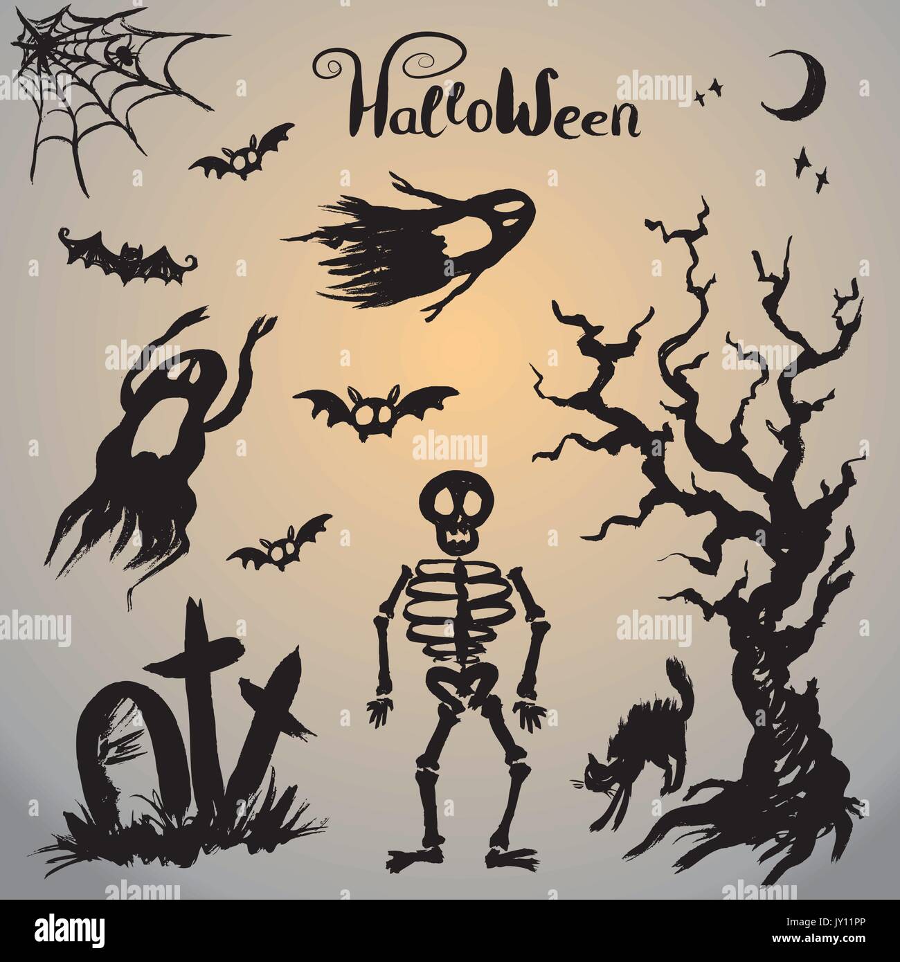vector collection of halloween silhouettes Stock Vector Image & Art - Alamy