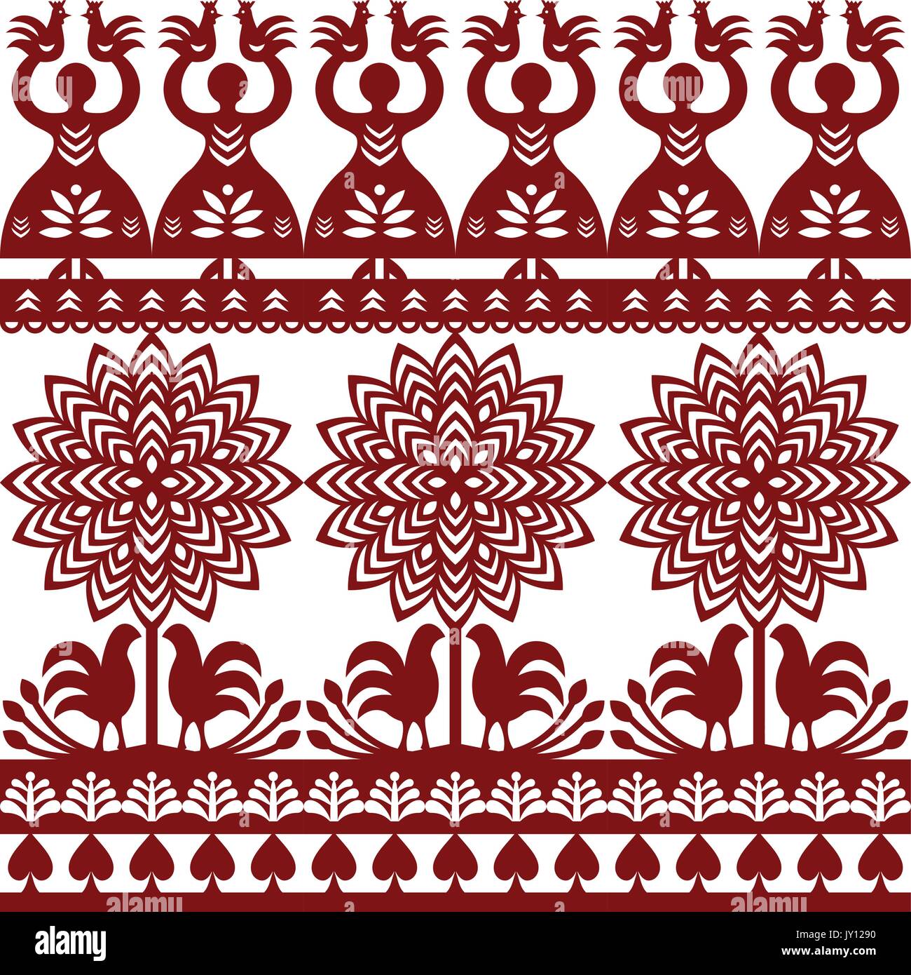Seamless Polish folk art pattern Wycinanki Kurpiowskie - Kurpie Papercuts   Repetitive vector folk design from the region of Kurpie in Poland with wom Stock Vector