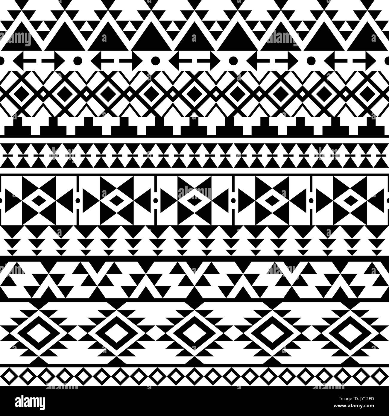 Seamless black Navajo print, Aztec pattern, Tribal design  Vector monochrome folk seamless Aztec ornament, ethnic collection, tribal art Stock Vector