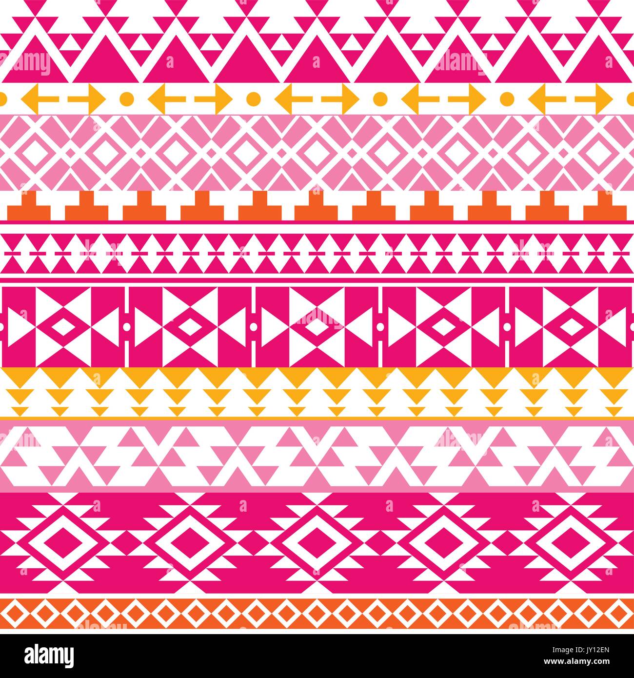 Seamless Navajo print, Aztec pattern, Tribal design  Vector pink and yellow folk seamless Aztec ornament, ethnic collection, tribal art Stock Vector