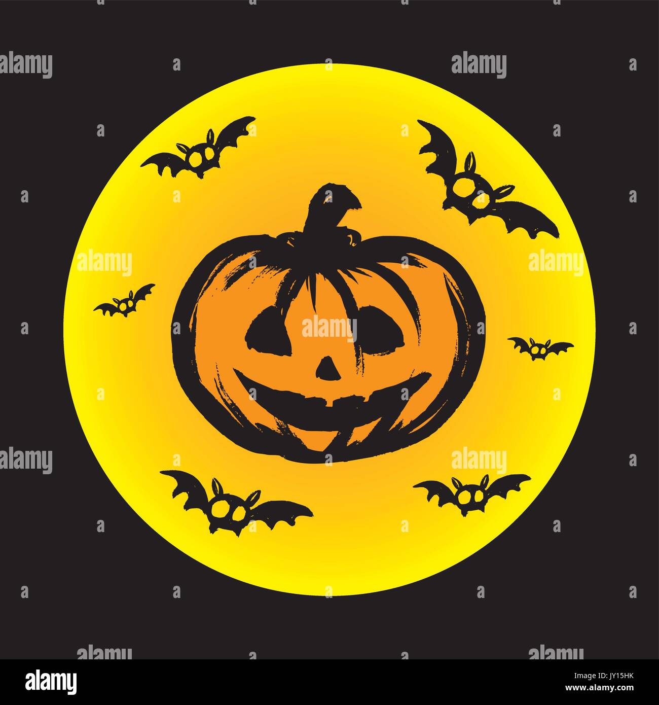 Halloween Party Background with Pumpkin and bat, hand drawn vector ...