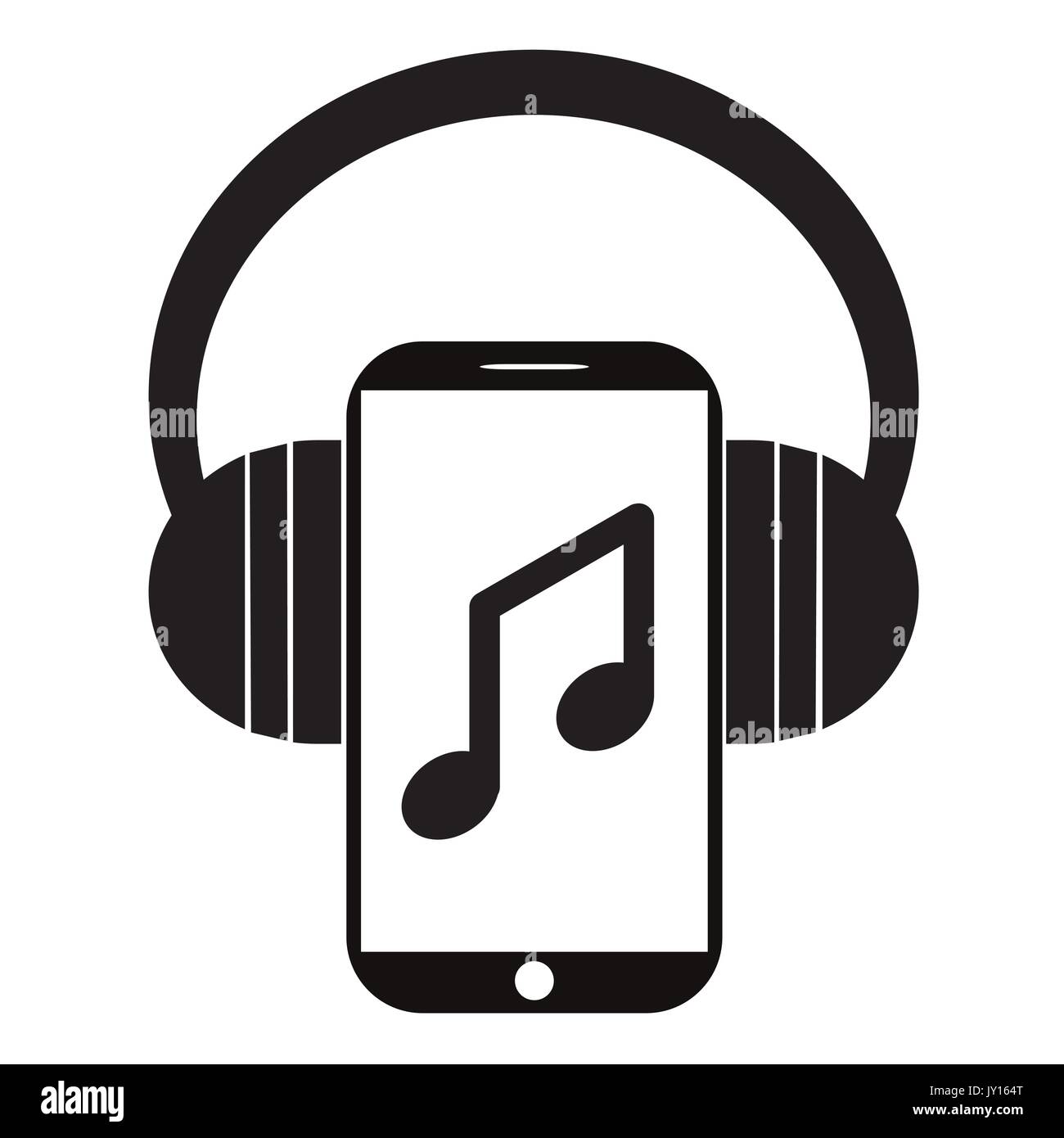 smartphone and headphones with music player app, black and white vector ...
