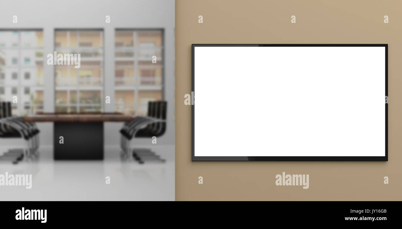 TV monitor on a wall - office background. 3d illustration Stock Photo -  Alamy