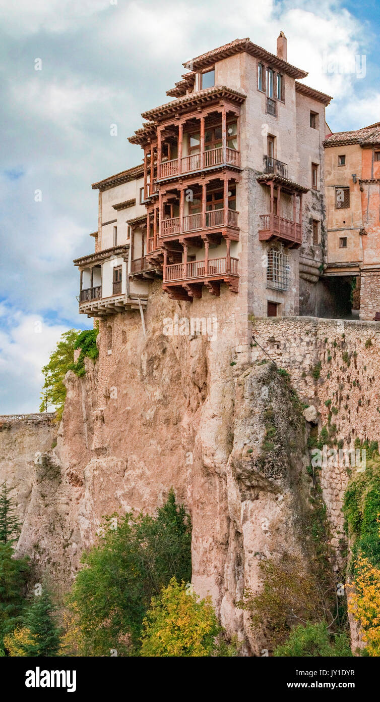 Casa Colgadas in Cuenca, Spain is built on the edge of a cliff Stock