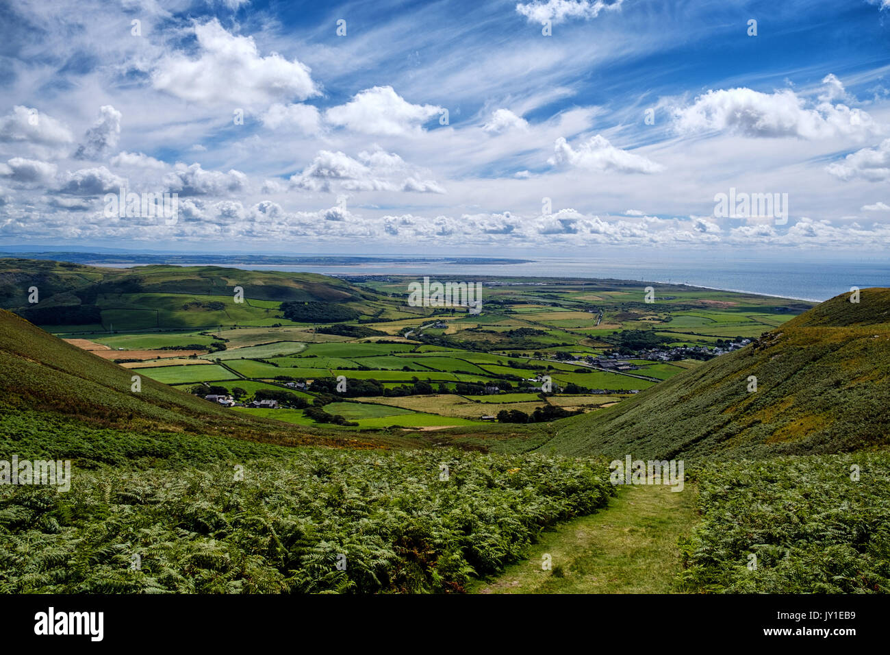 View to the coast and Walney Island from Black Combe, Cumbria Stock Photo