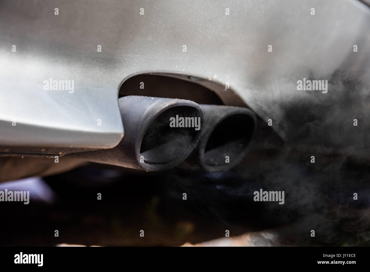 Closeup Of Two Exhaust Pipe On The Car Stock Photo Alamy