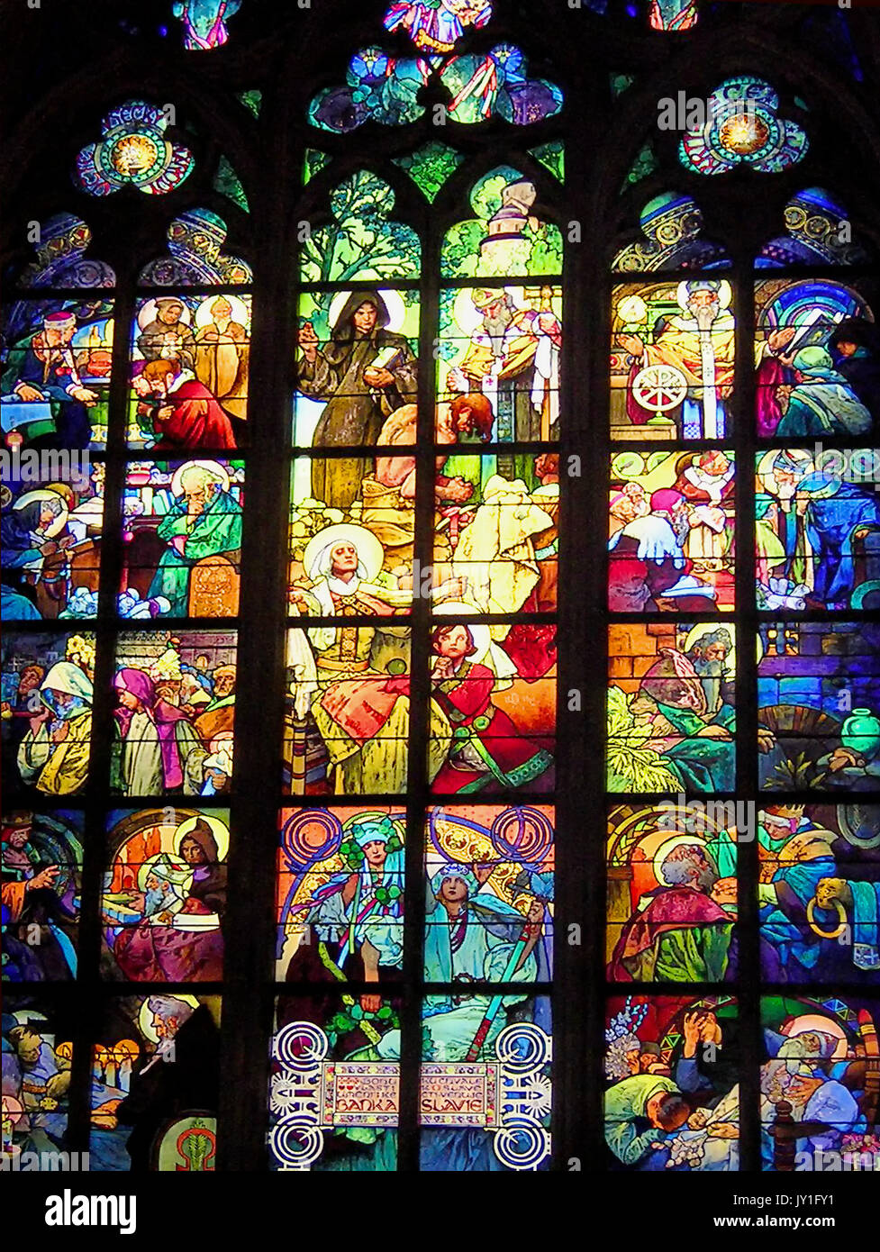 Stained glass window by Alfons Mucha in St. Vitus’s cathedral, Prague