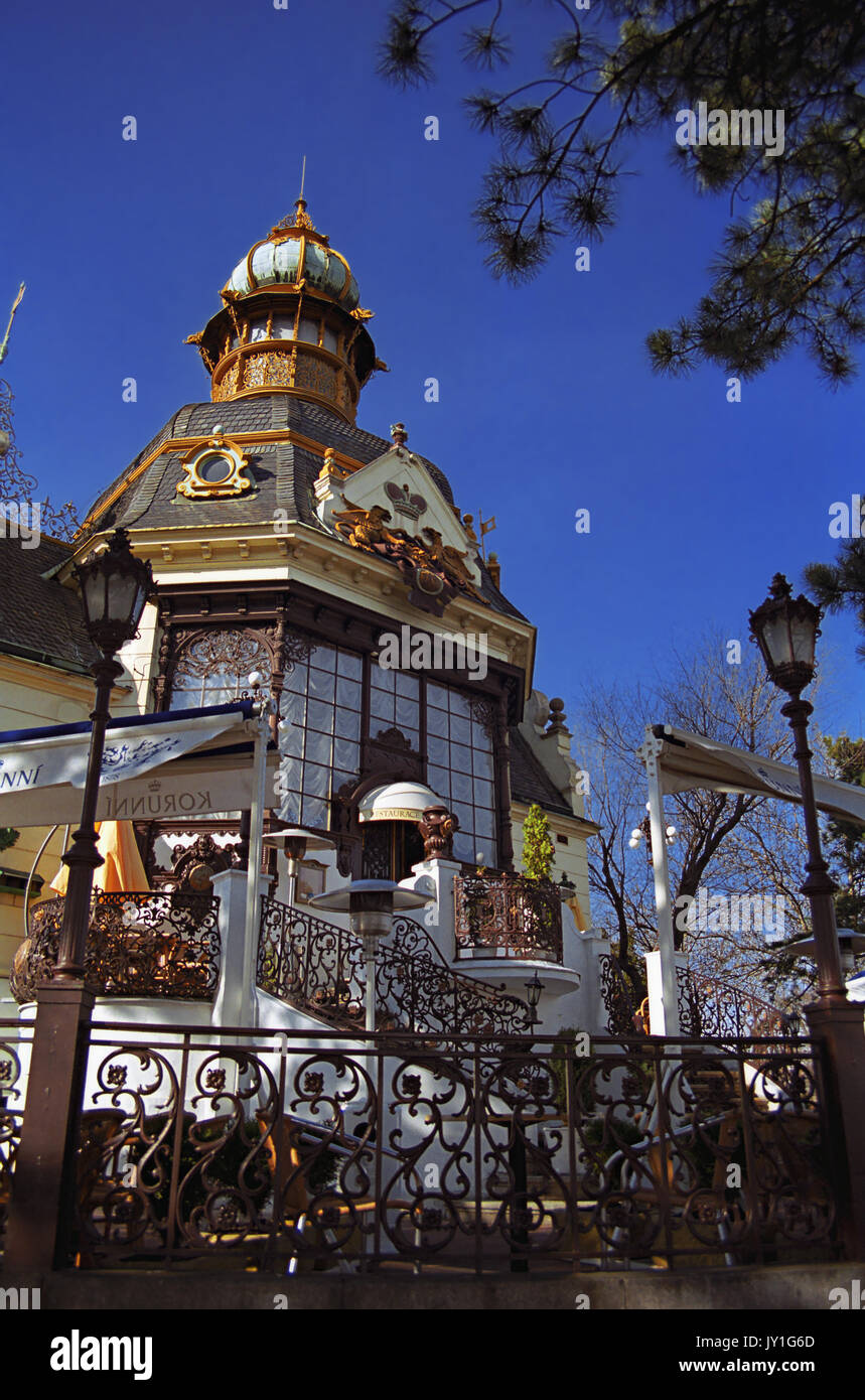 Hanavský Pavilion, Letna Park, Prague, Czech Republic: built for the 1891 Jubilee World Fair Exhibition of cast iron, in Art Nouveau/Neo-Baroque style Stock Photo