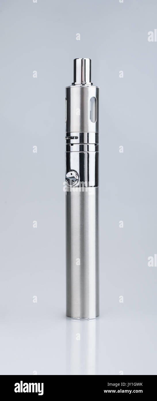 Single e-cigarette vaping device on gray background Stock Photo