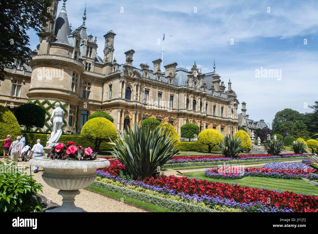 Rear facade and formal gardens of Waddesdon Manor, Buckinghamshire, England, UK, Europe Stock Photo