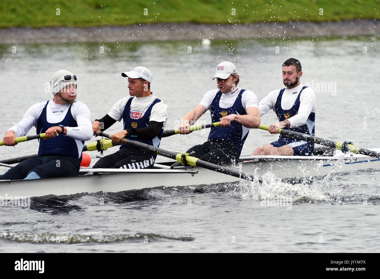 St. Petersburg, Russia June 12, 2015 Sweep rowing competition on fours boats during the