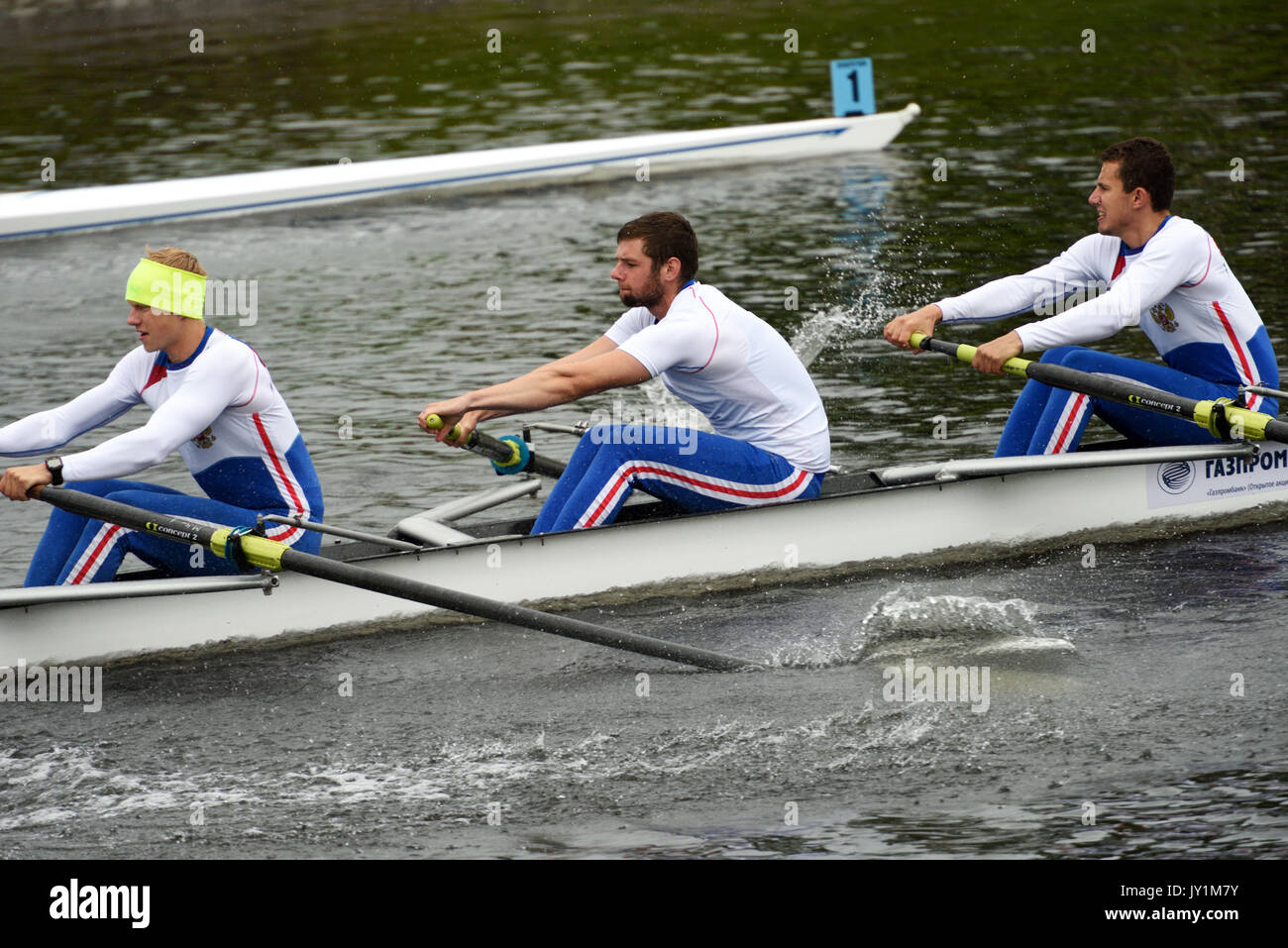 St. Petersburg, Russia June 12, 2015 Sweep rowing competition on fours boats during the