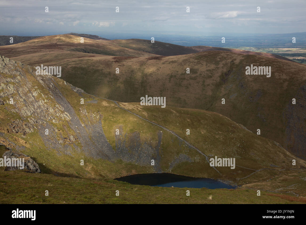 View of Scales Tarn on Blencathra in the Lake District looking north Stock Photo