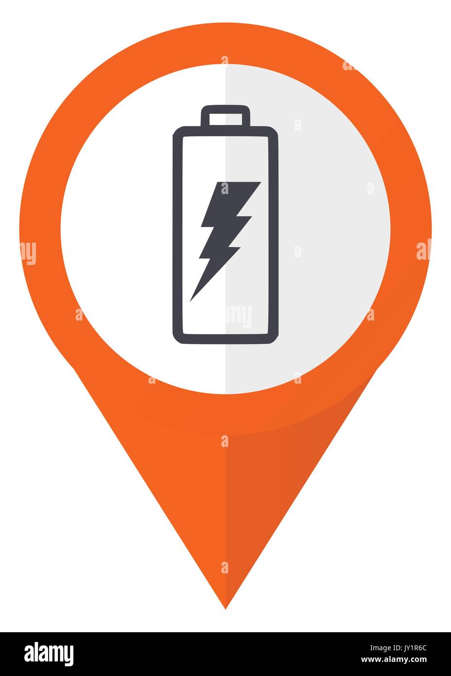 Battery orange pointer vector icon in eps 10 isolated on white background. Stock Vector