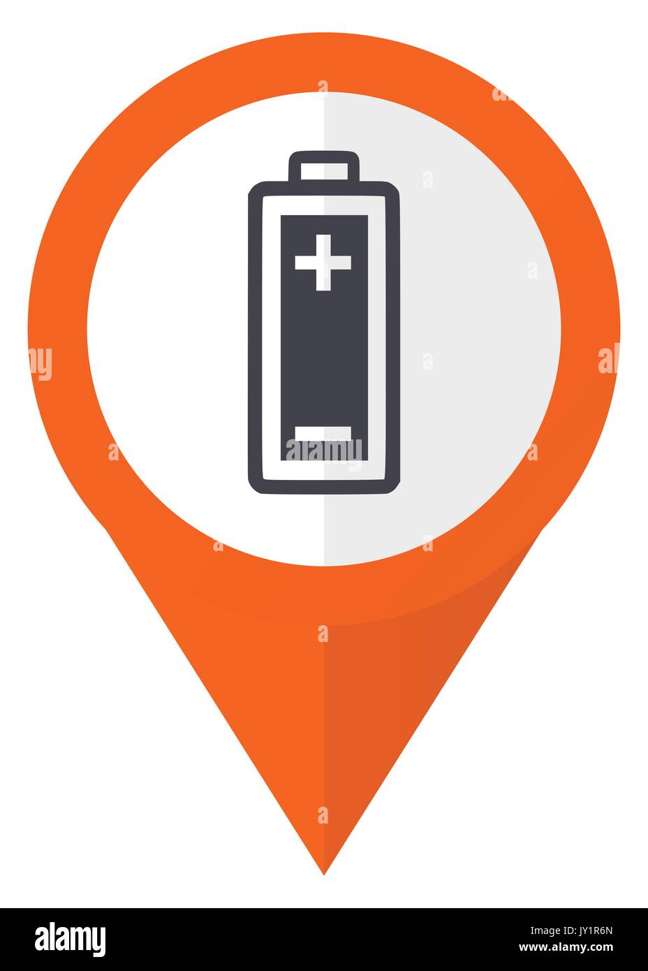 Battery orange pointer vector icon in eps 10 isolated on white background. Stock Vector