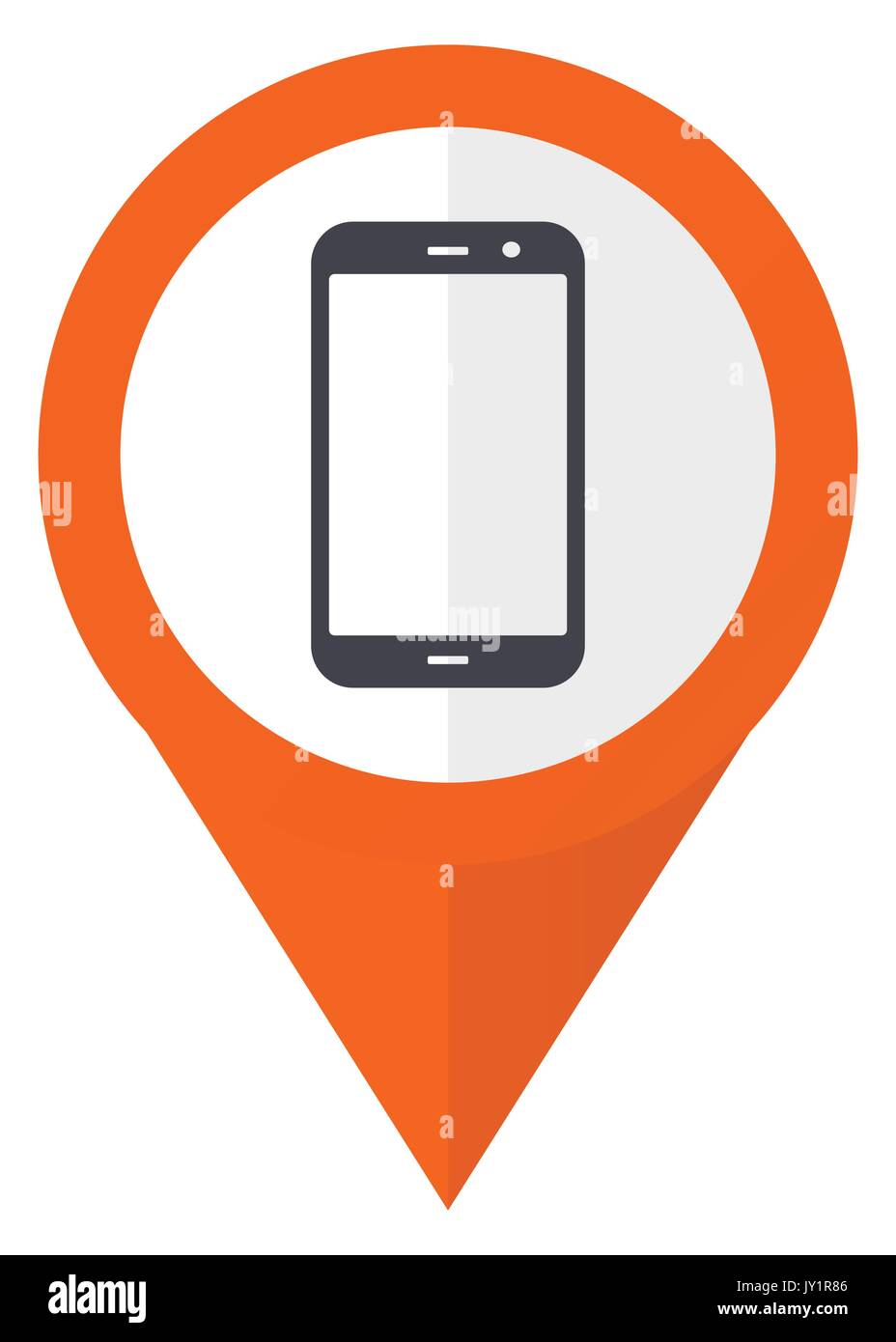 Smartphone orange pointer vector icon in eps 10 isolated on white background. Stock Vector