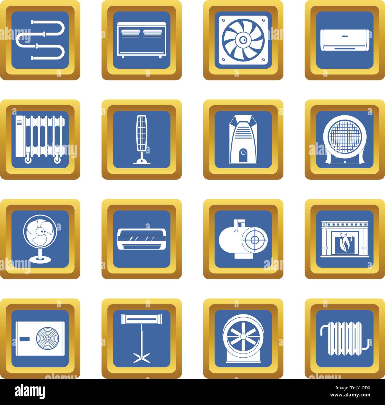 Heating cooling air icons set blue Stock Vector