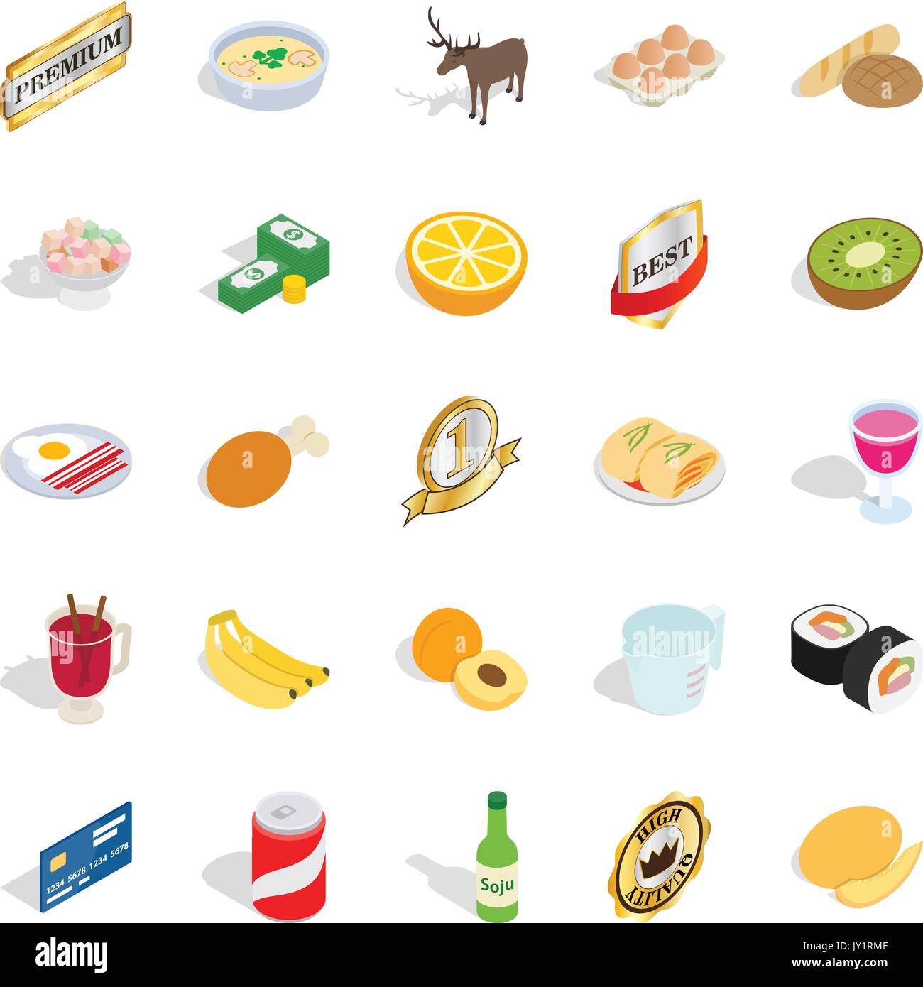 Dinnerware icons set, isometric style Stock Vector