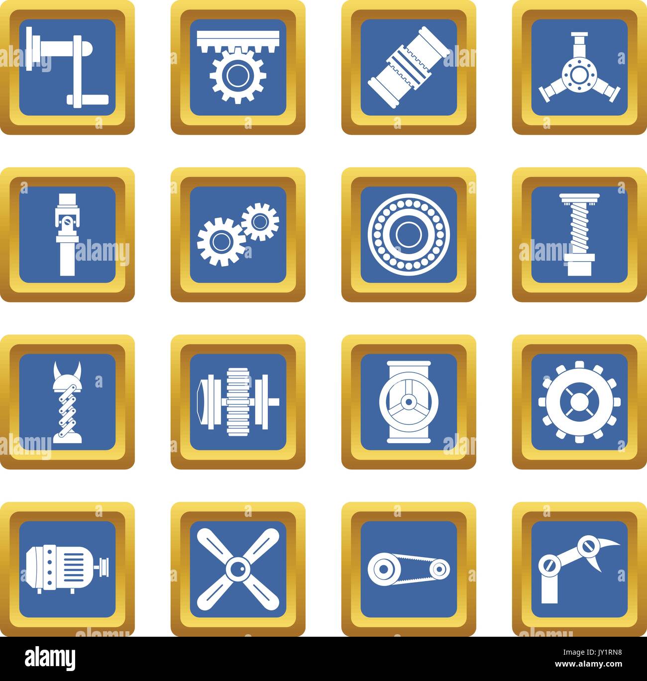 Techno mechanisms kit icons set blue Stock Vector
