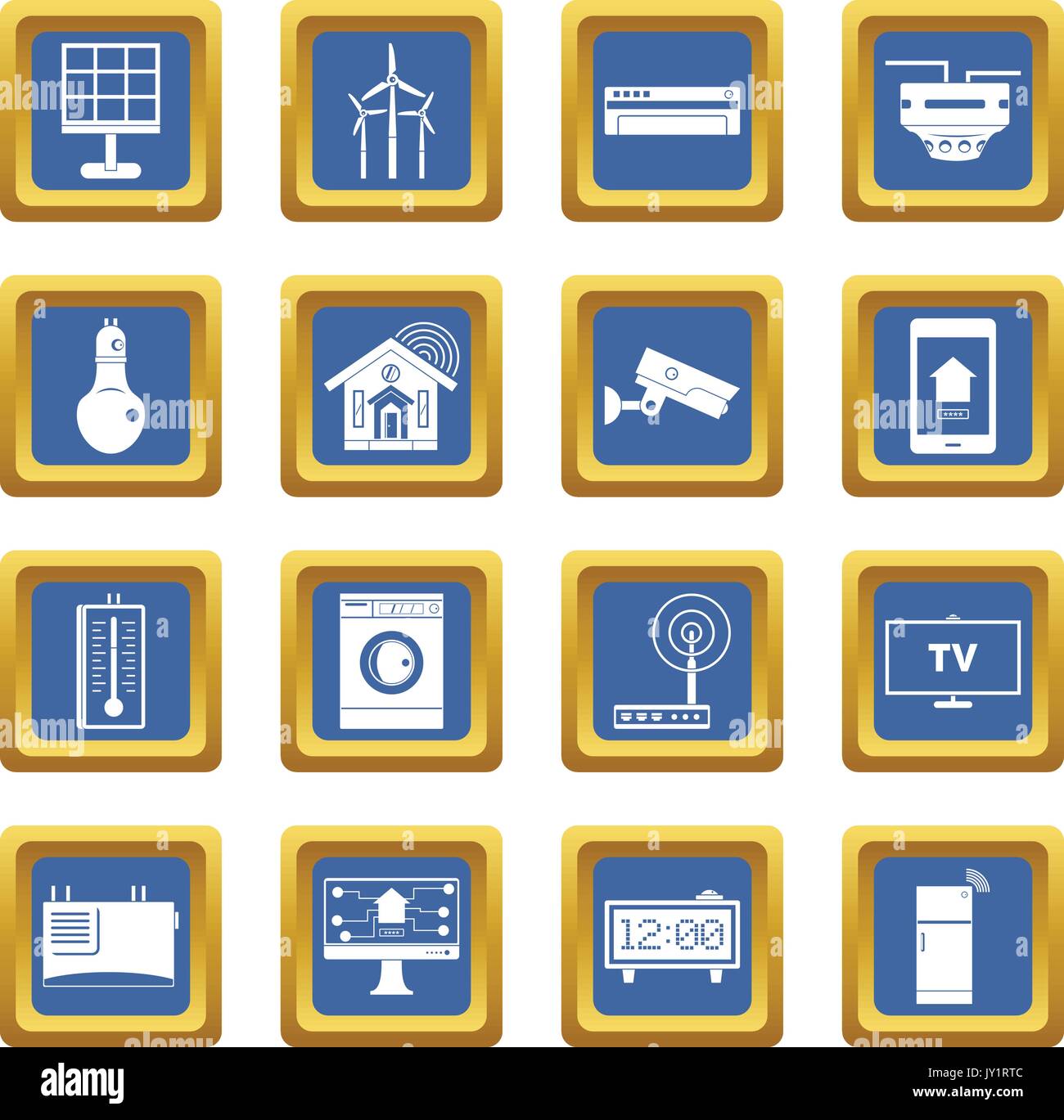 Smart home house icons set blue Stock Vector