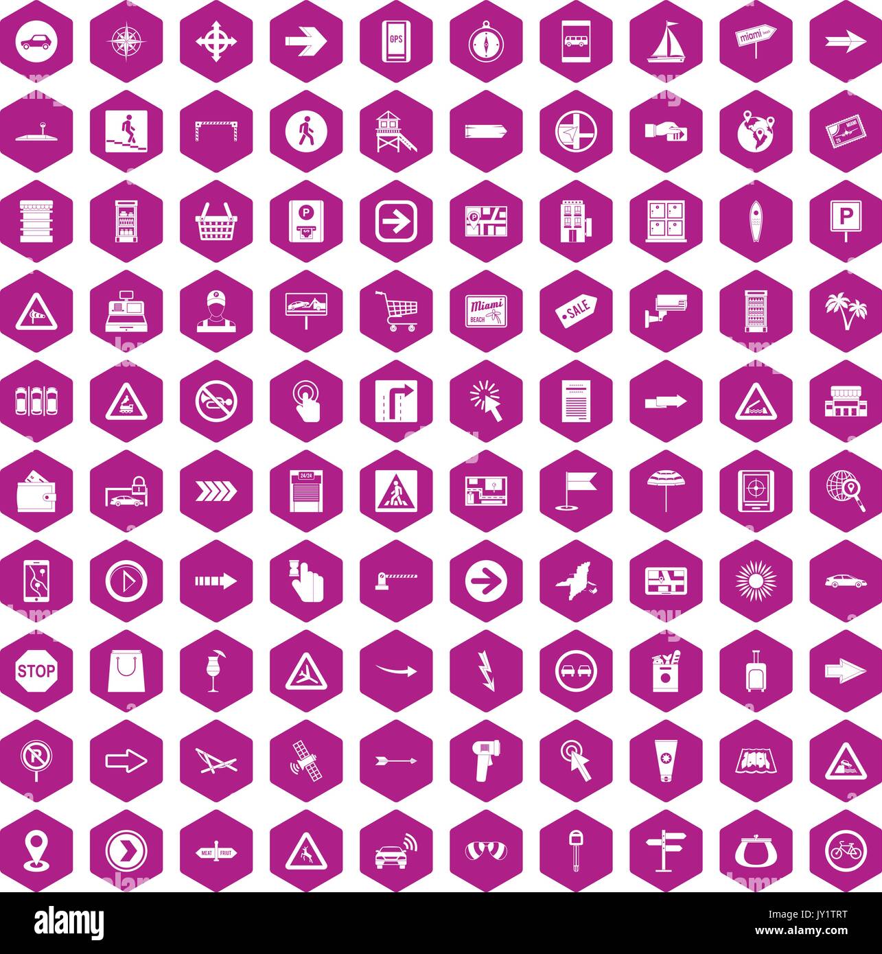 100 pointers icons hexagon violet Stock Vector